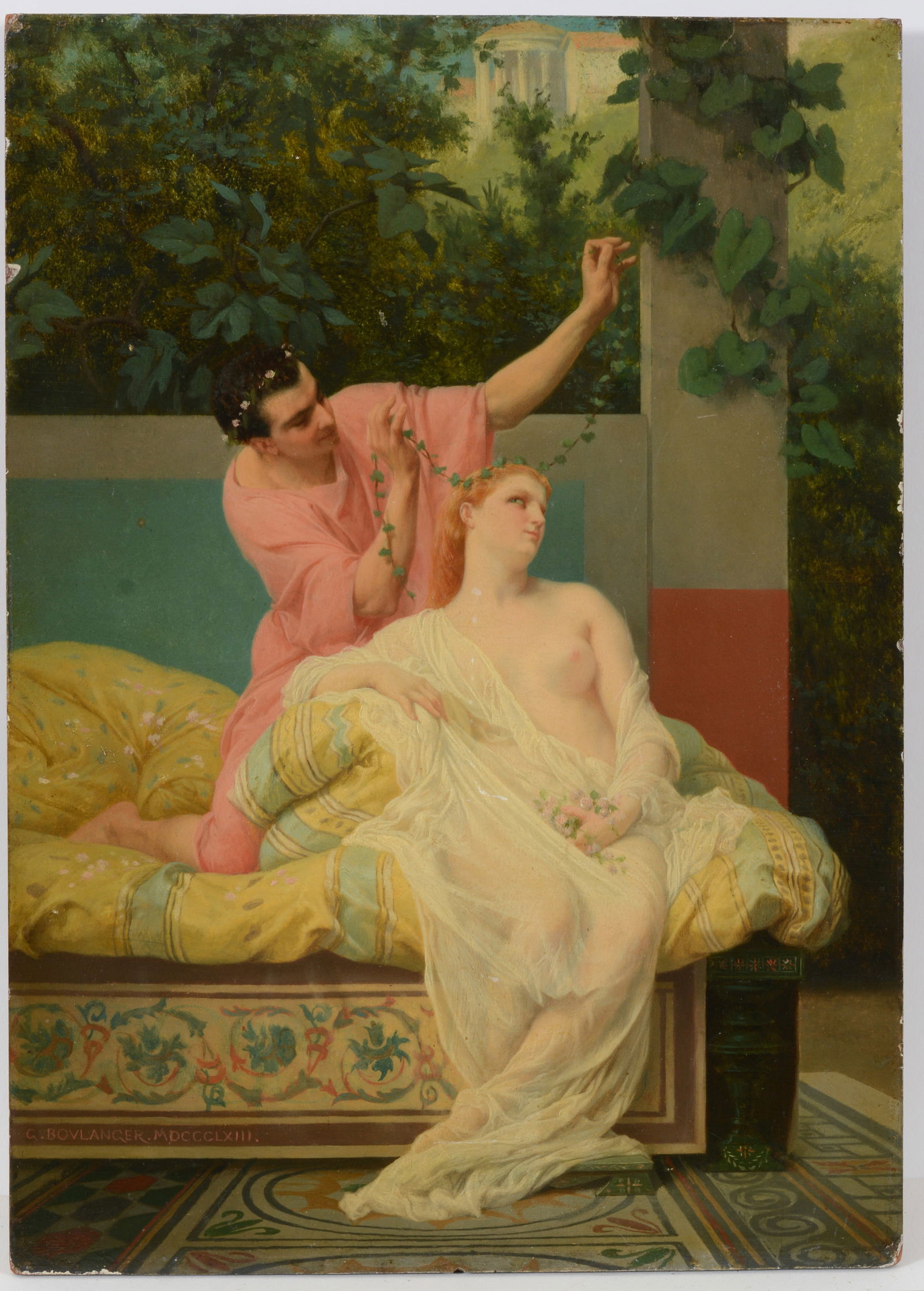 Gustave Clarence Rodolphe Boulanger. 1863. Fine classical Roman scene of an amorous couple on a (1 of 6)