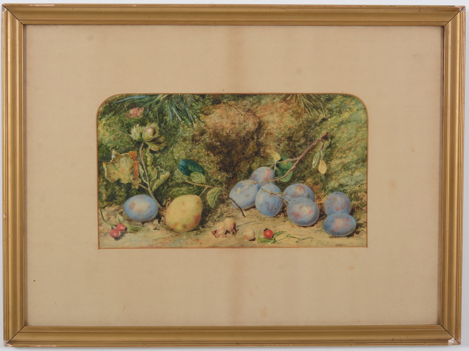 John Hill. 1867. American pre-Raphaelite still life watercolor depicting various fruits and flowers (1 of 7)