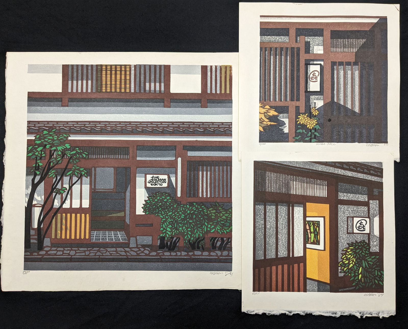 Clifton Karhu. Tolman Gallery series: 3 color woodblock prints. "Shiba Fall" and two untitled works, (1 of 7)