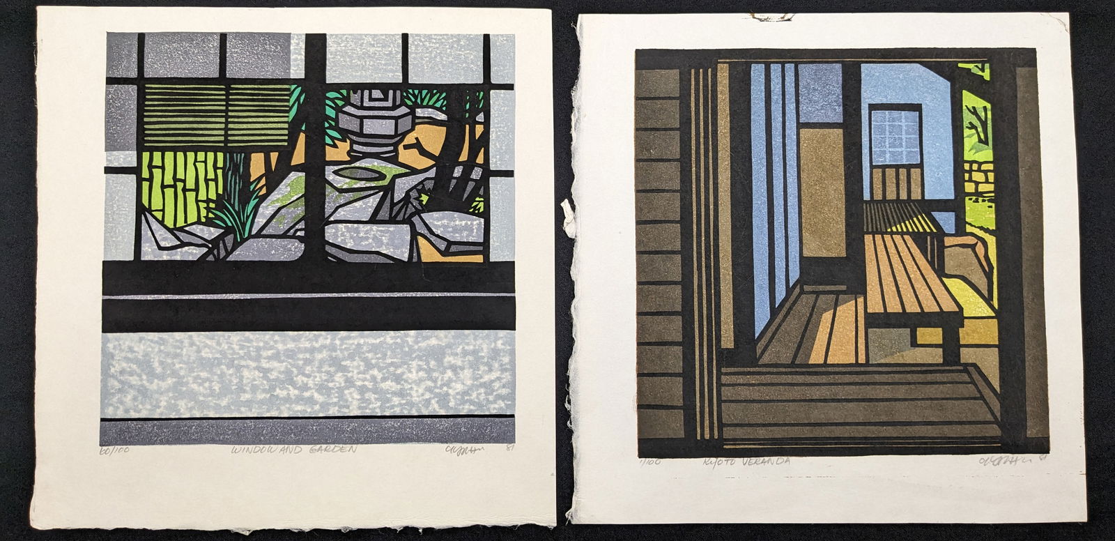 Clifton Karhu. 2 color woodblock prints. "Kyoto Veranda" and "Windows & Gardens". Katsura series. (1 of 3)