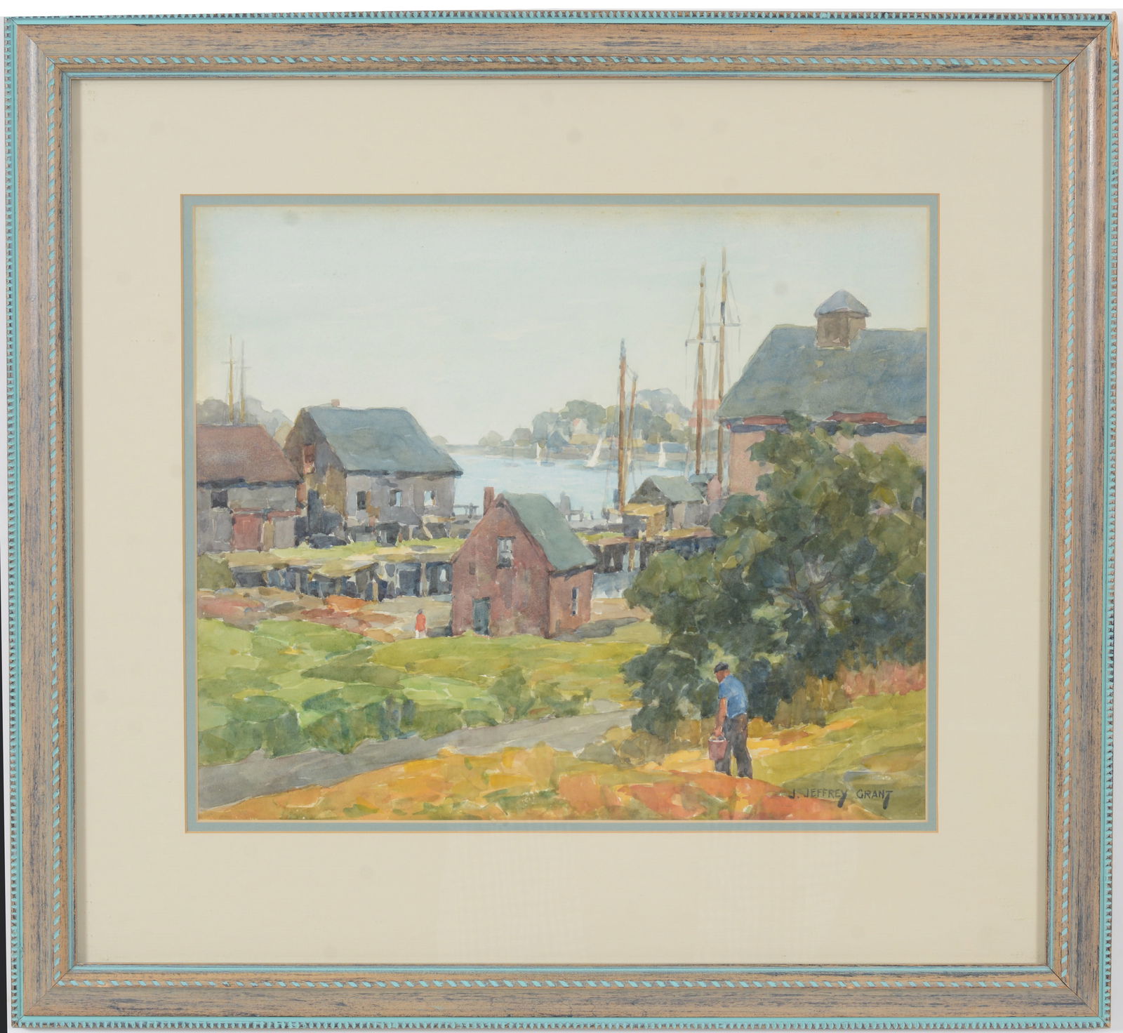 James Jeffrey Grant. "New England Fishing Docks". Gloucester harbor landscape with figures. (1 of 7)