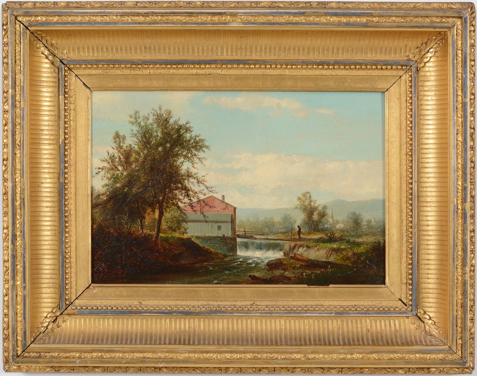 Joseph Antonio Hekking. Fine Hudson River landscape. Figure by a mill building with village in the (1 of 8)