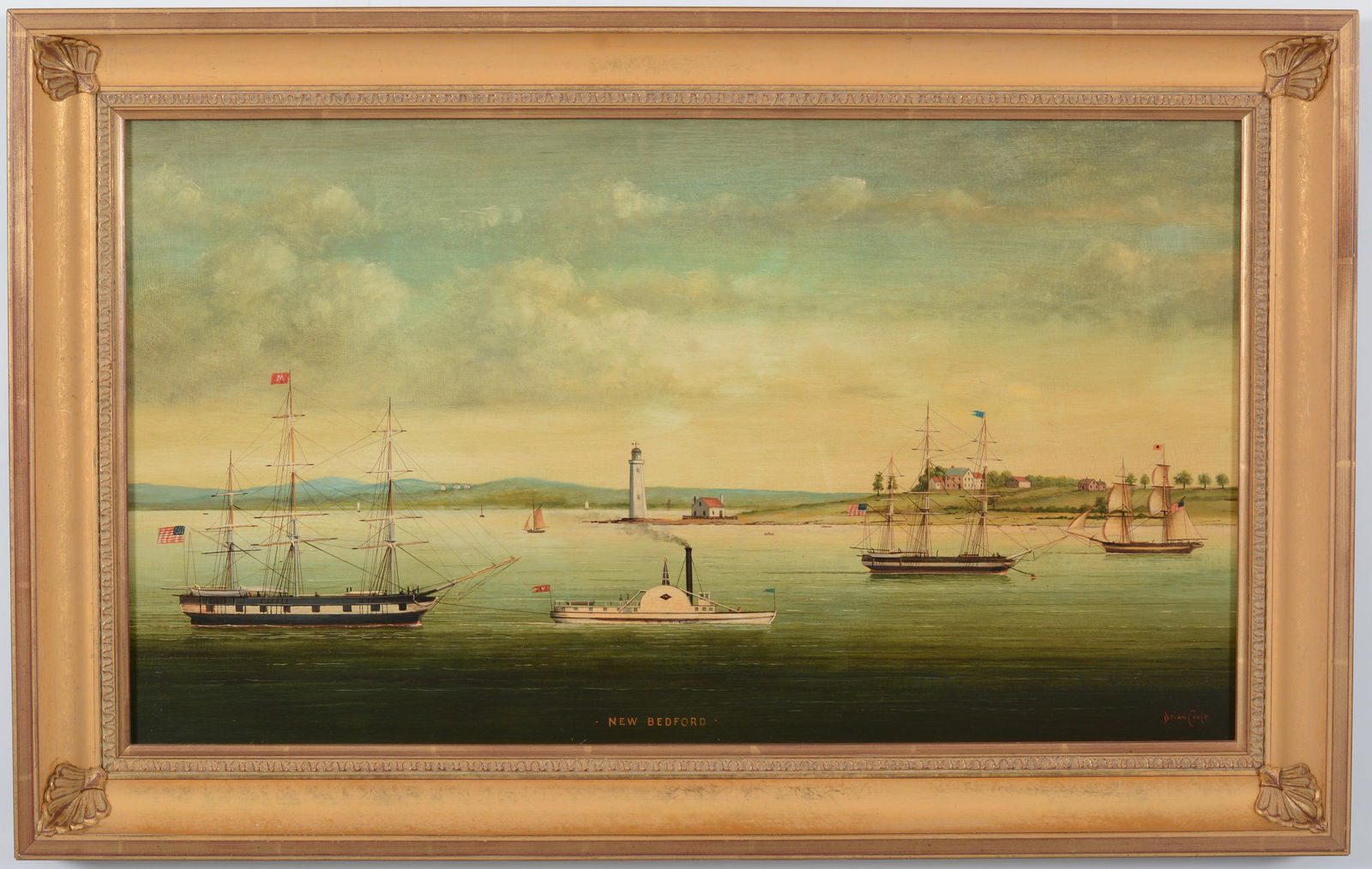 Brian Coole. New Bedford. Seascape depicting New Bedford harbor scene with clipper ships and (1 of 10)