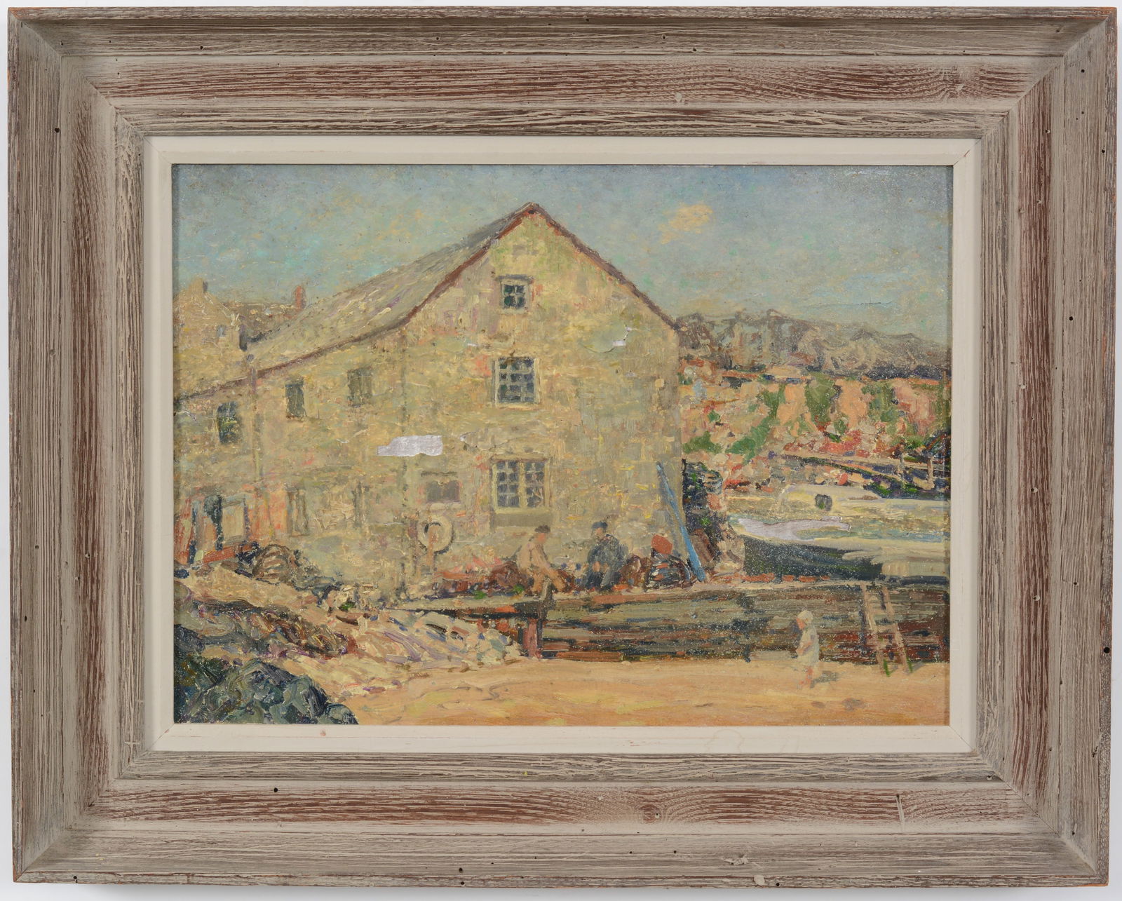 Wilson Irvine. "St. Ives". English coast scene with figures by the shoreline. Oil on board. Large (1 of 12)