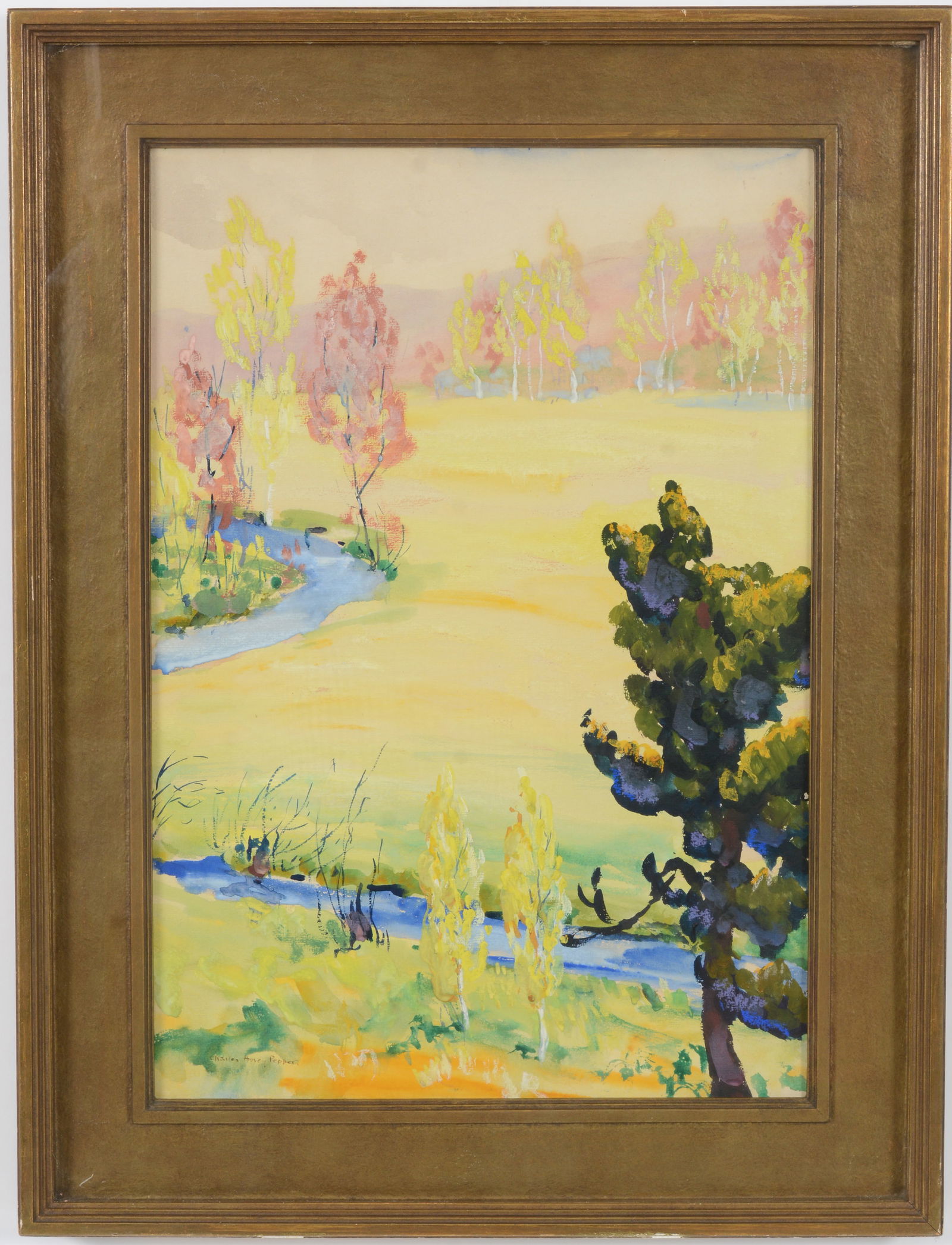 Charles Hovey Pepper. "Spring in Concord". American arts and crafts watercolor landscape painting (1 of 8)