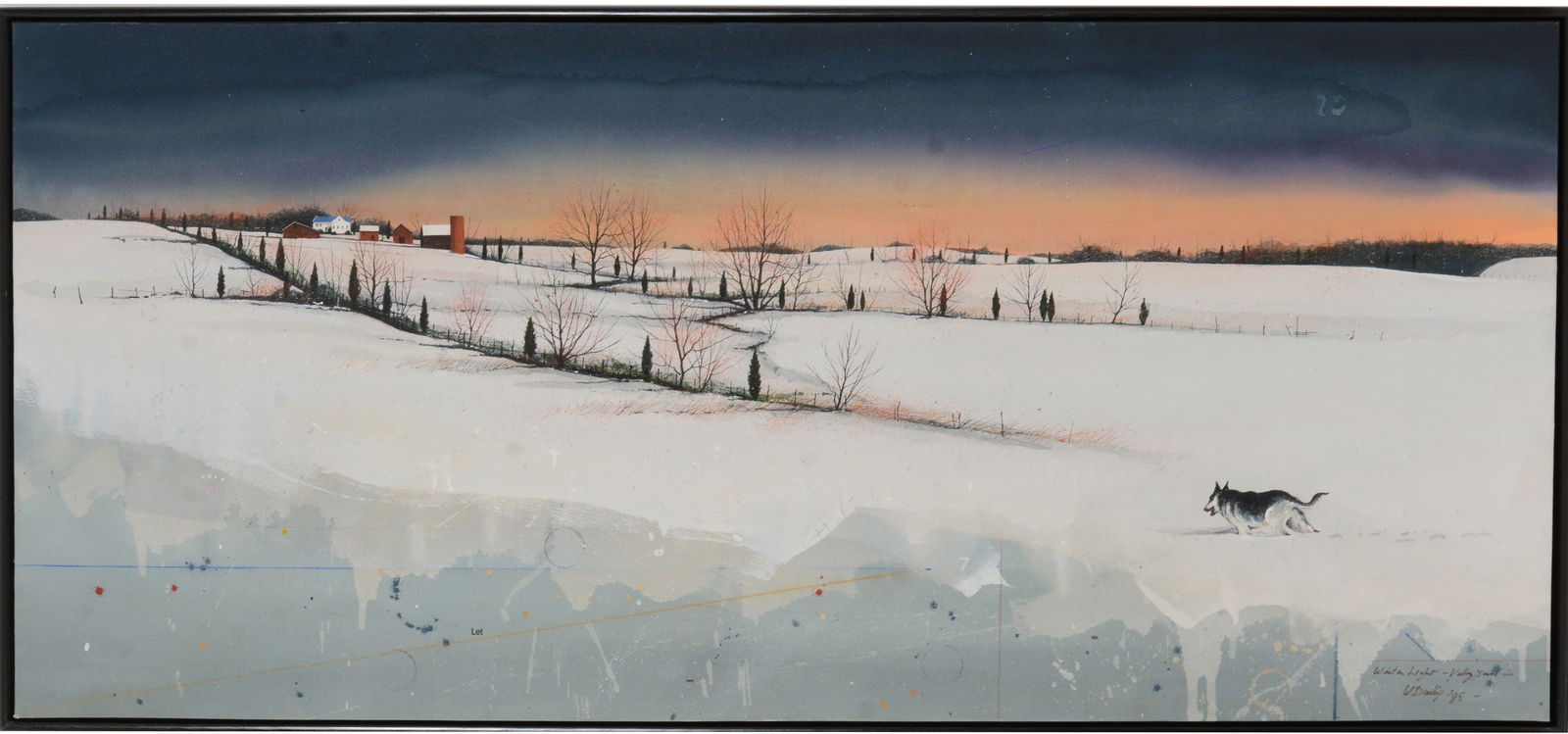 William Ralph Dunlap. "Winter Light - Valley Series". 1985. Winter sunset landscape with a dog in (1 of 9)