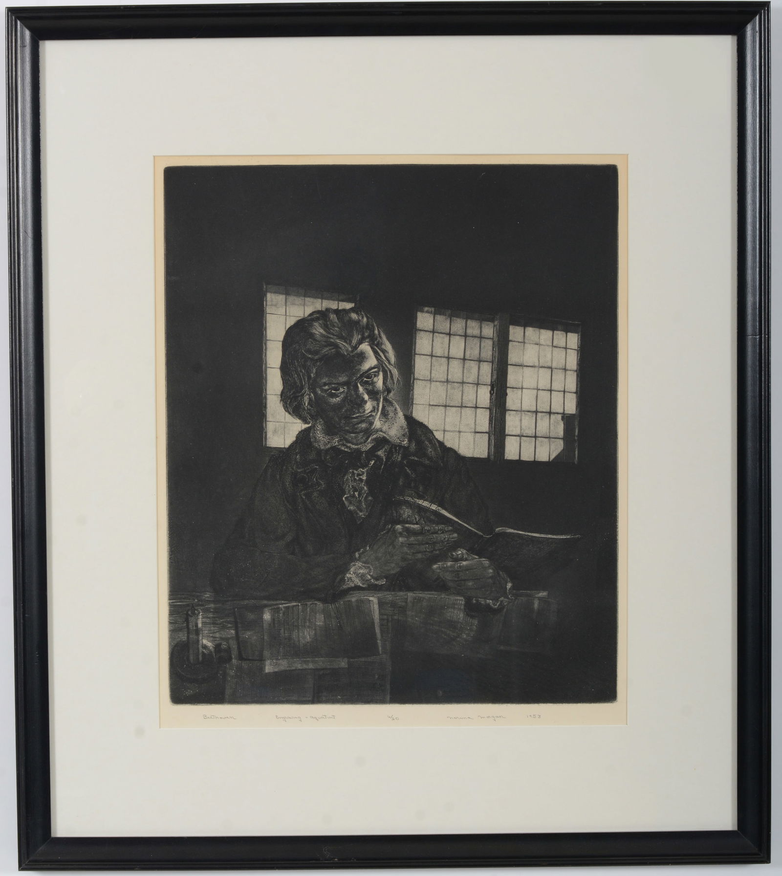 Norma Morgan. "Beethoven". Engraving and aquatint depicting the classical composer. Hand signed, (1 of 8)
