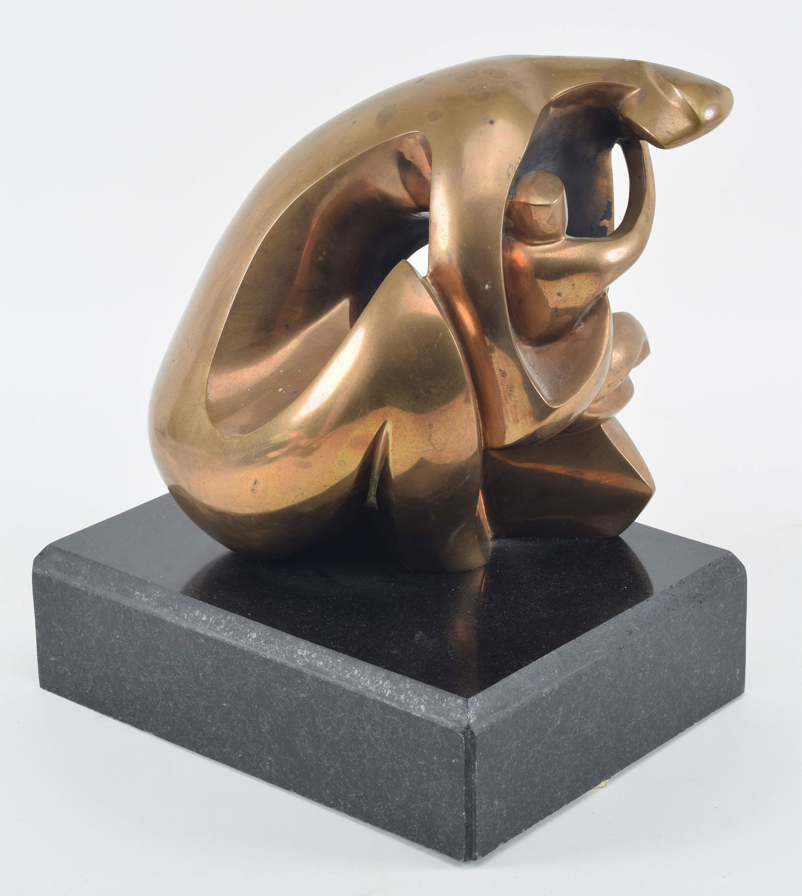Isaac Kahn. Lithuania. Modern bronze abstract sculpture depicting a figure cradling a small child. (1 of 5)