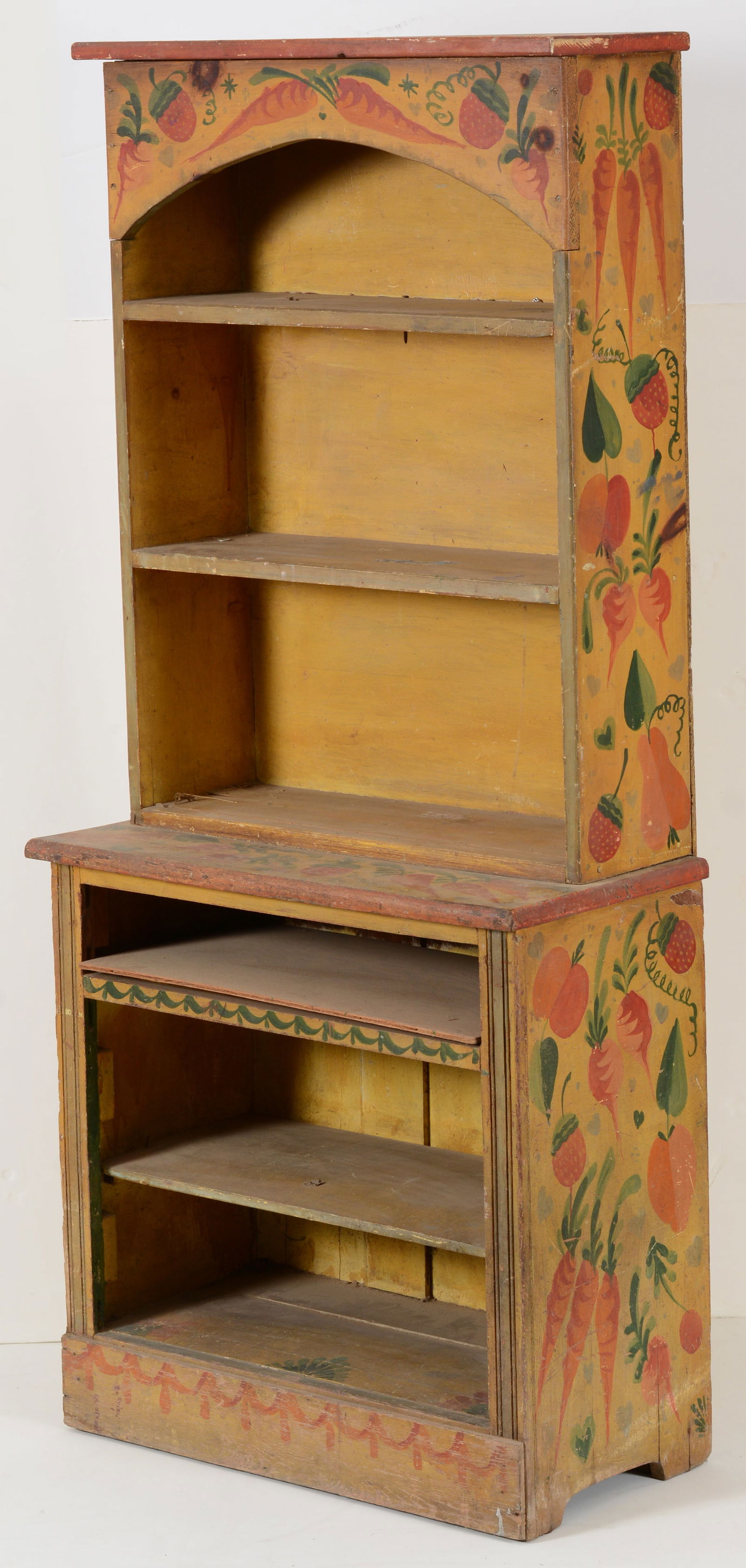Folk painted diminutive cupboard attributed to Peter Hunt, circa 1930. Decorated with vegetables and (1 of 11)