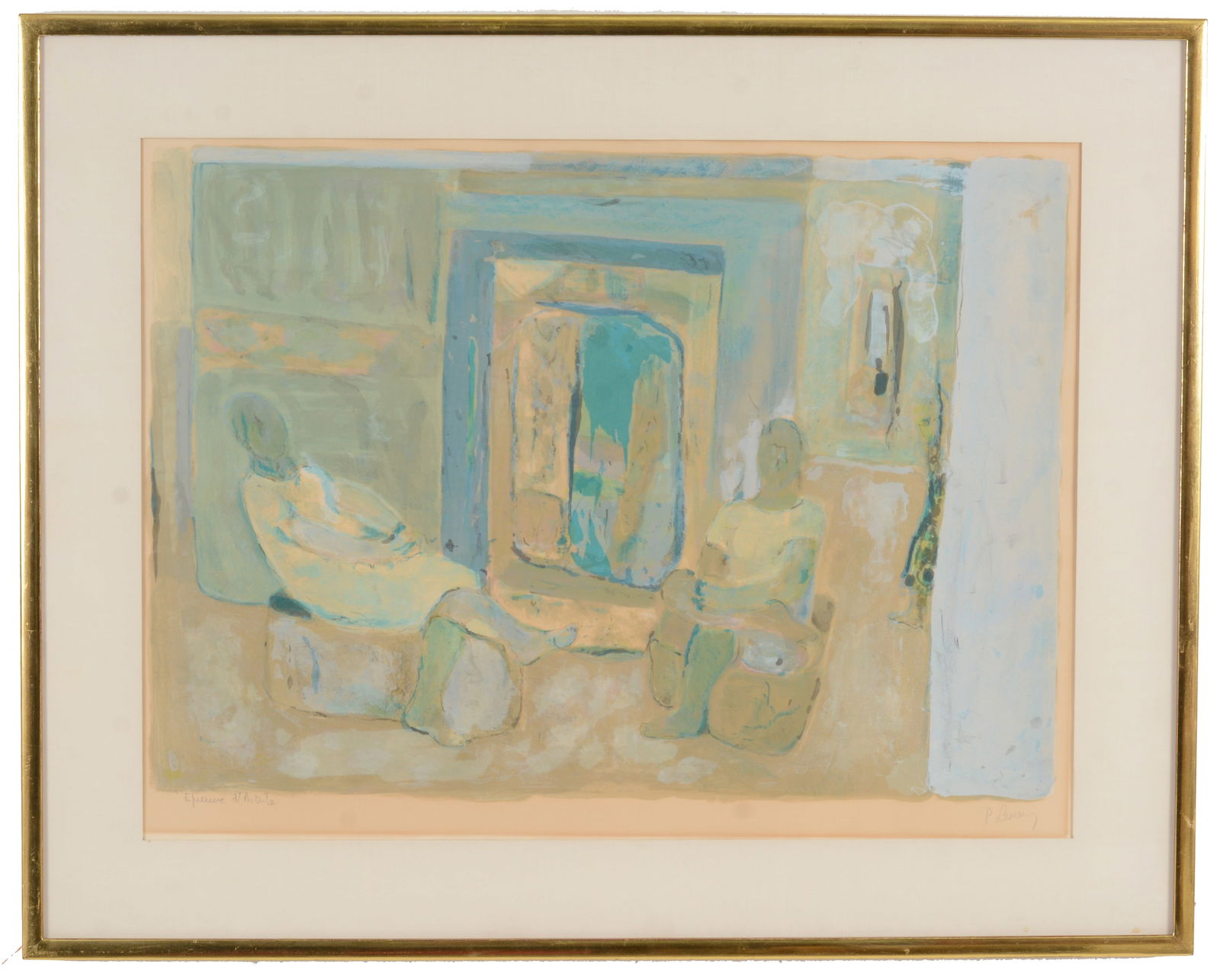 Pierre Lesieur. "Conversation". Artist proof lithograph of figures reclining. Signed and artist (1 of 9)