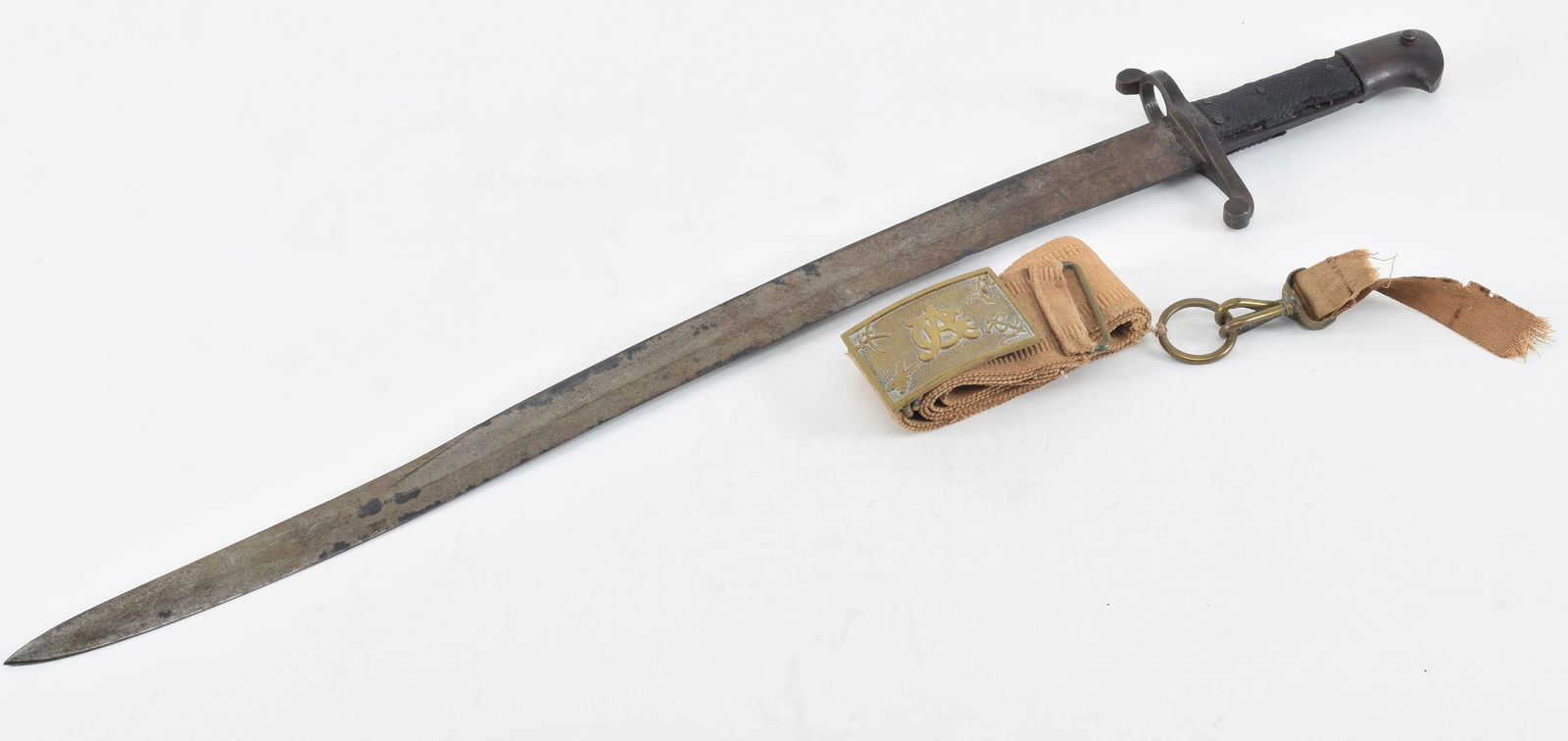 Lot of two Military items. A post Civil War GAR belt buckle with the original linen belting and two (1 of 6)