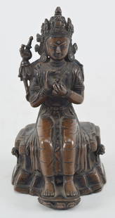 17th/18th century Tibetan bronze seated buddha. 4.5in H.: 17th/18th century Tibetan bronze seated buddha. 4.5in H.