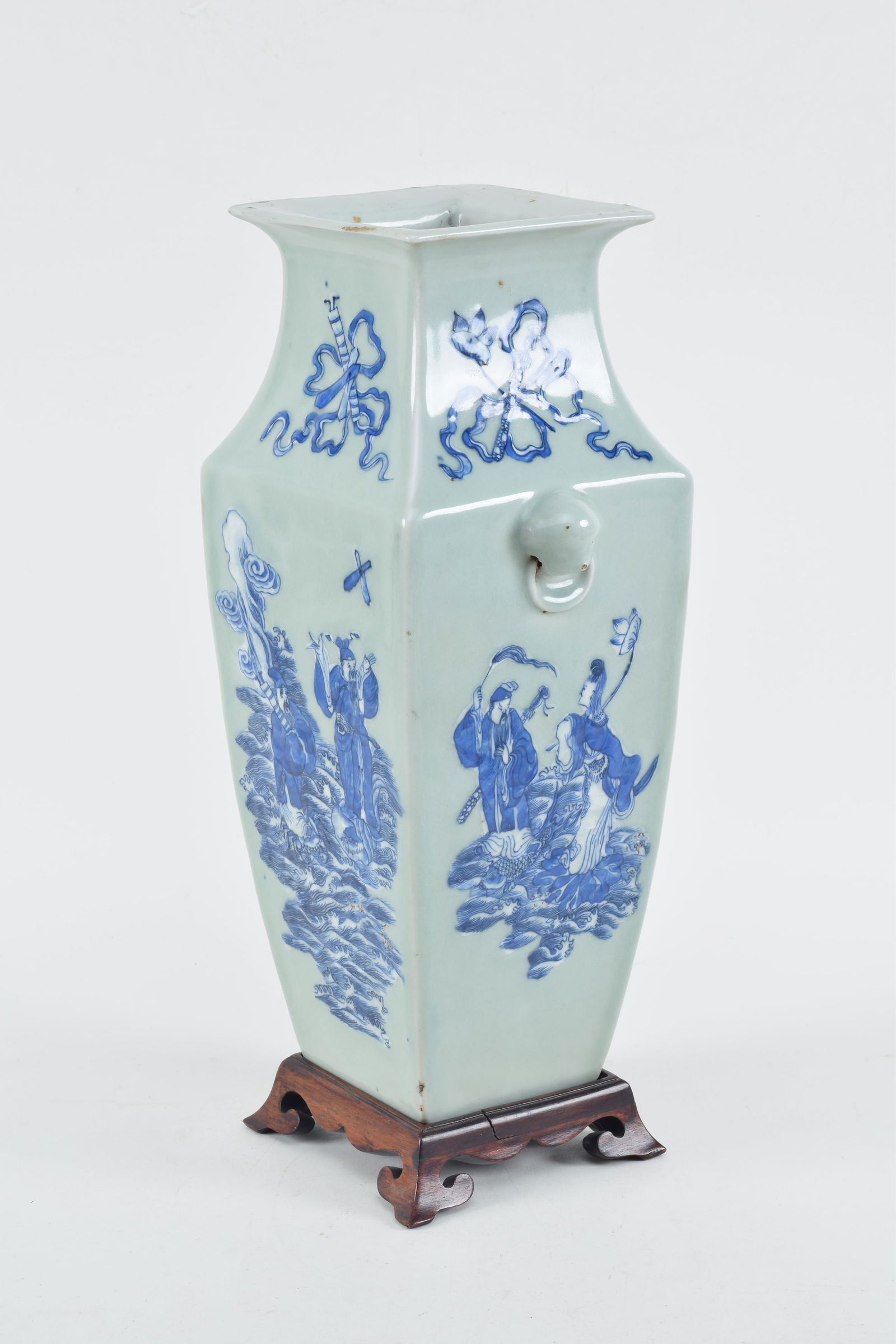 Porcelain vase. China. Early 20th century. Underglaze blue decoration of the immortals on a celadon (1 of 9)