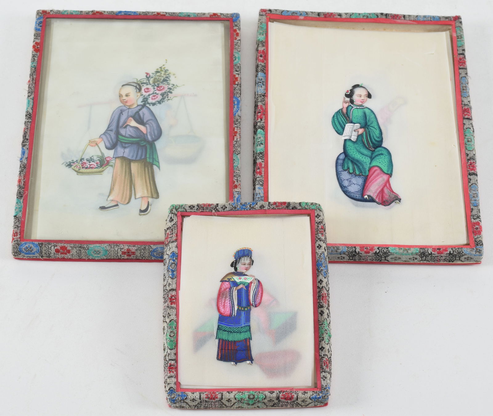 Pith paintings. China. 19th century. Various figures including harvesters, flower sellers, musician, (1 of 6)