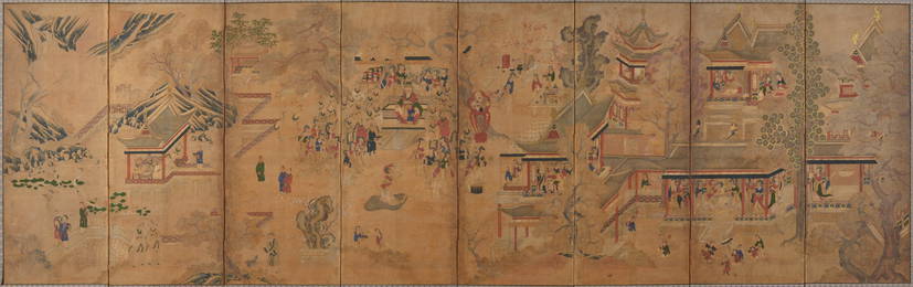 8 panel screen. Korea. Chosan period. 18th century.