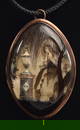 18th century American decorated mourning brooch/pendant. 14K gold case surrounding a hand painted
