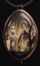 18th century American decorated mourning brooch/pendant. 14K gold case surrounding a hand painted