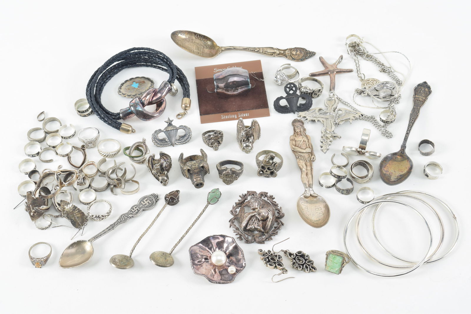 Large assortment of silver jewelry and accessories. Including large figural souvenir spoons, many (1 of 8)