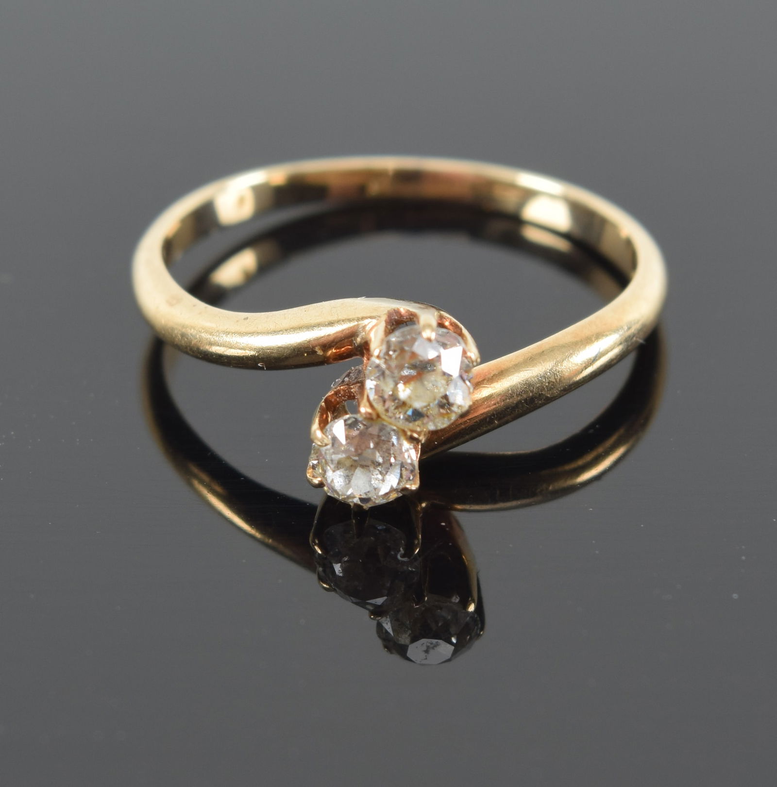 14K gold ring with 2 round diamond mounts. Each diamond approx. 0.12 ct. (1 of 5)