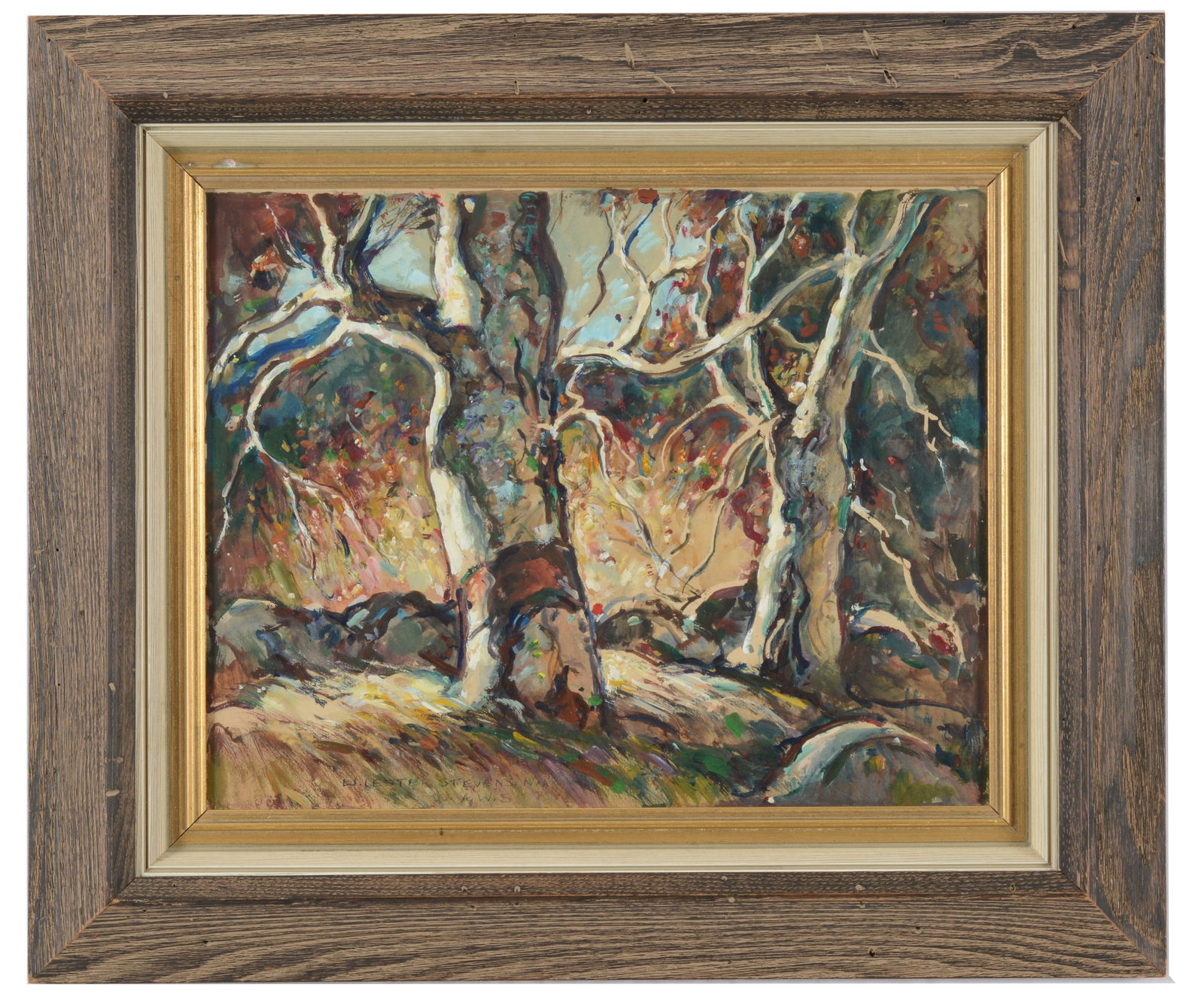 William Lester Stevens. American. Fall birches. Mixed media watercolor and gouache. Framed under (1 of 7)