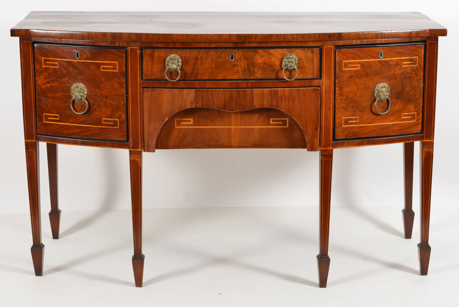 Regency inlaid mahogany diminutive sever, circa 1830. Bow front with two drawers flaking cabinet (1 of 7)