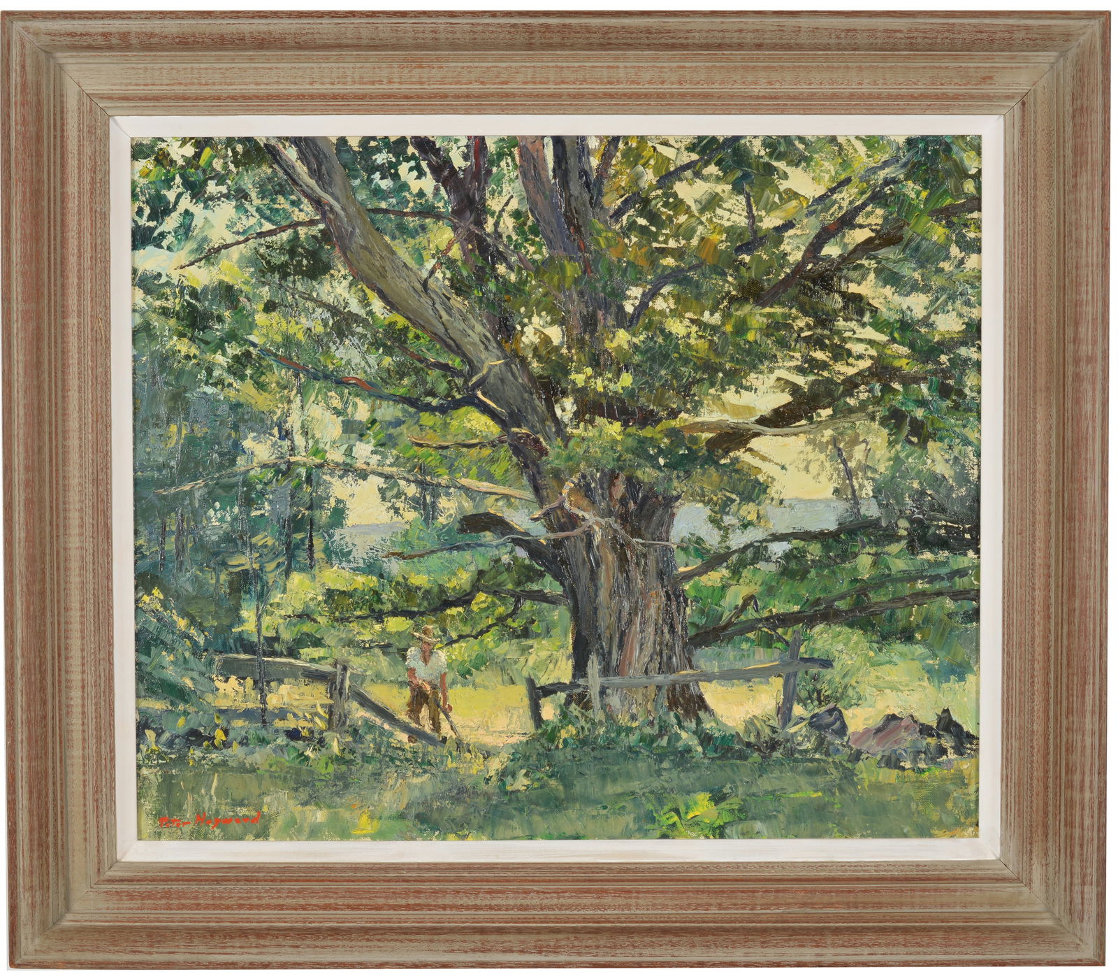 Peter Hayward, New York/Hawaii 20th Century. Country landscape with figure by tree. Dated on (1 of 8)