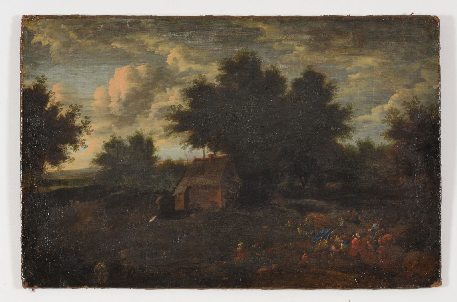 17th/18th century old master landscape painting with a procession along a village road. Oil on (1 of 8)