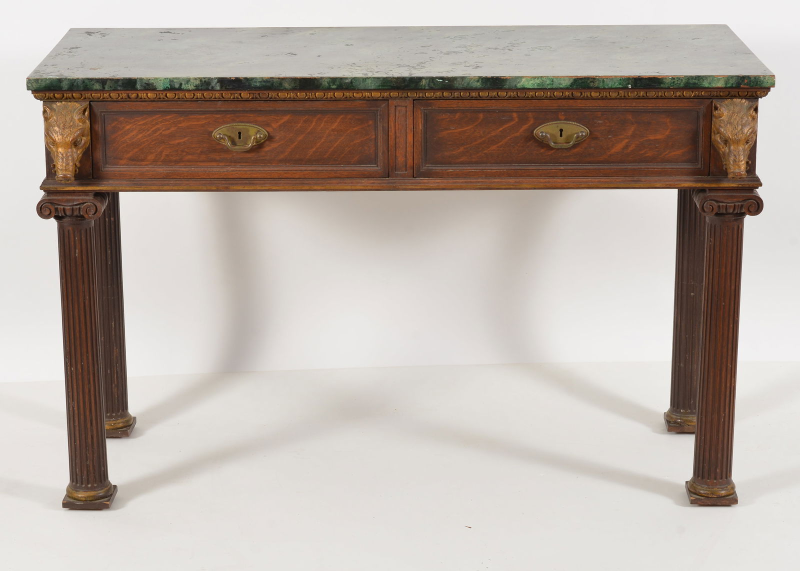Classical Revival oak console table, 19th Century. The top with faux marble paint above two drawers (1 of 11)