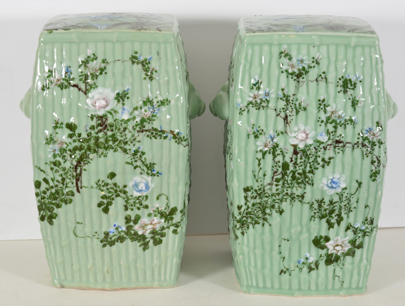 Pair of garden seats. Japan. 19th century. Arita ware. Square form molded bamboo. Enameled (1 of 11)