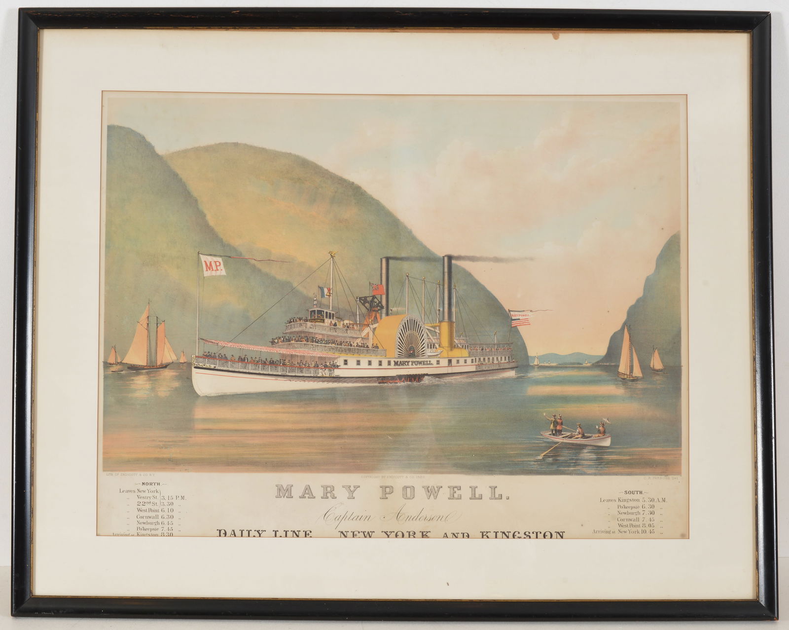 Endicott & Co. colored lithograph 1882. Hudson River paddle wheeler "Mary Powell" / Captain Anderson (1 of 8)