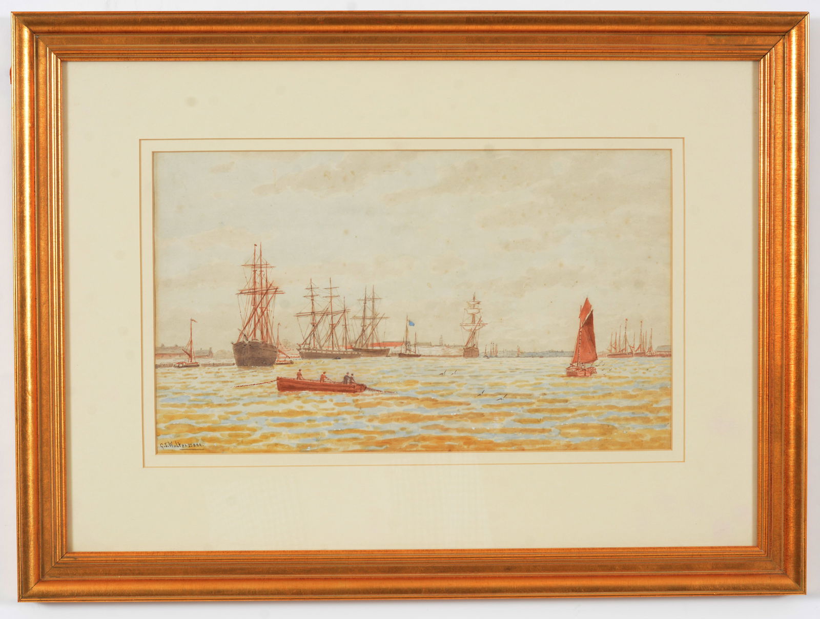 George Stanfield Walters. British. 19th/20th century watercolor painting depicting extensive harbor (1 of 6)
