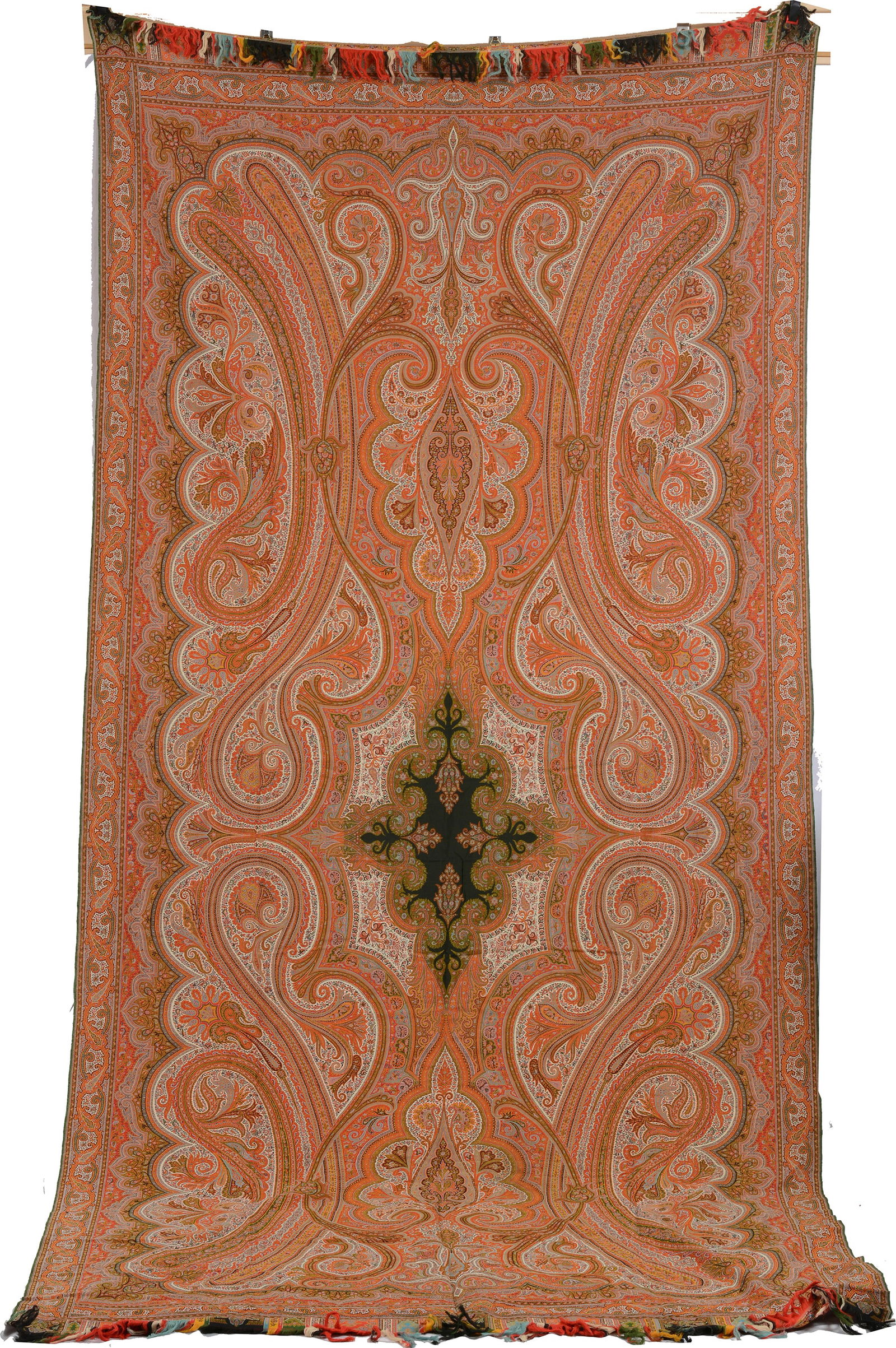 Large antique Indian jacquard paisley fabric. 142 x 60in. (1 of 8)