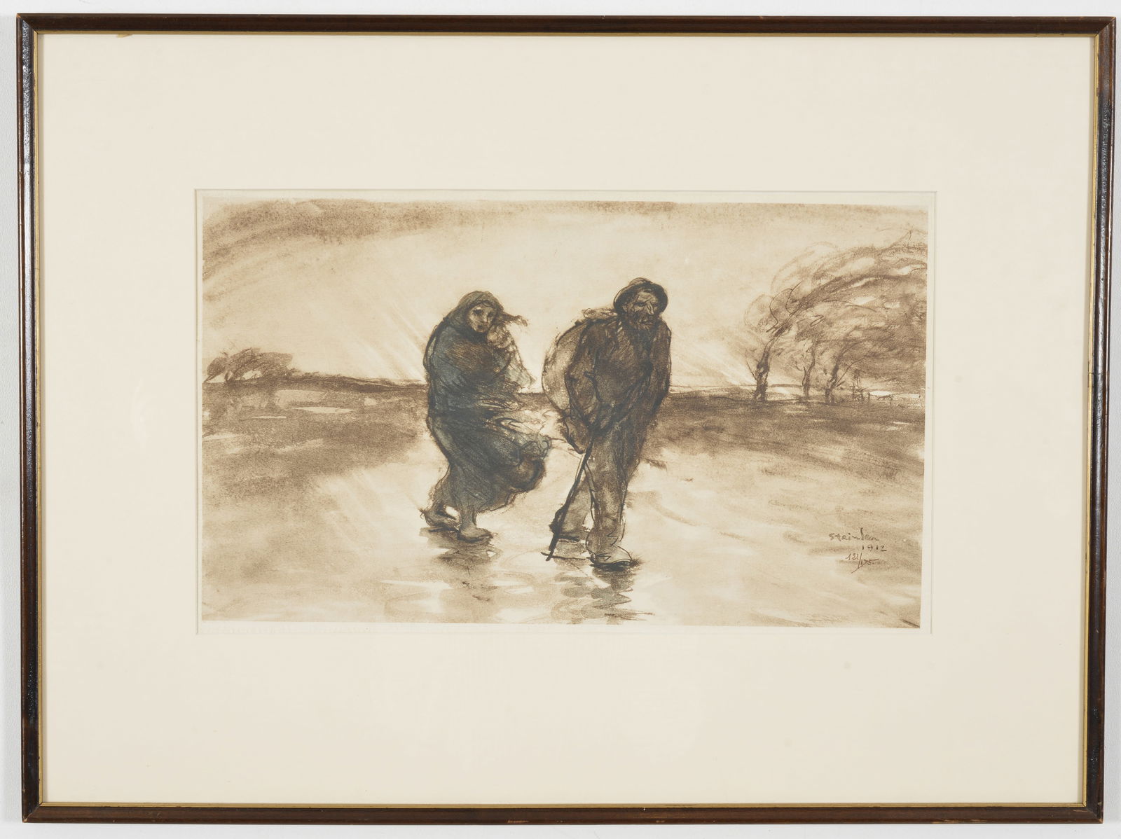 Theophile Steinlen, French 1912.. Signe and numbered lithograph. Man and woman on a path. Signed (1 of 5)