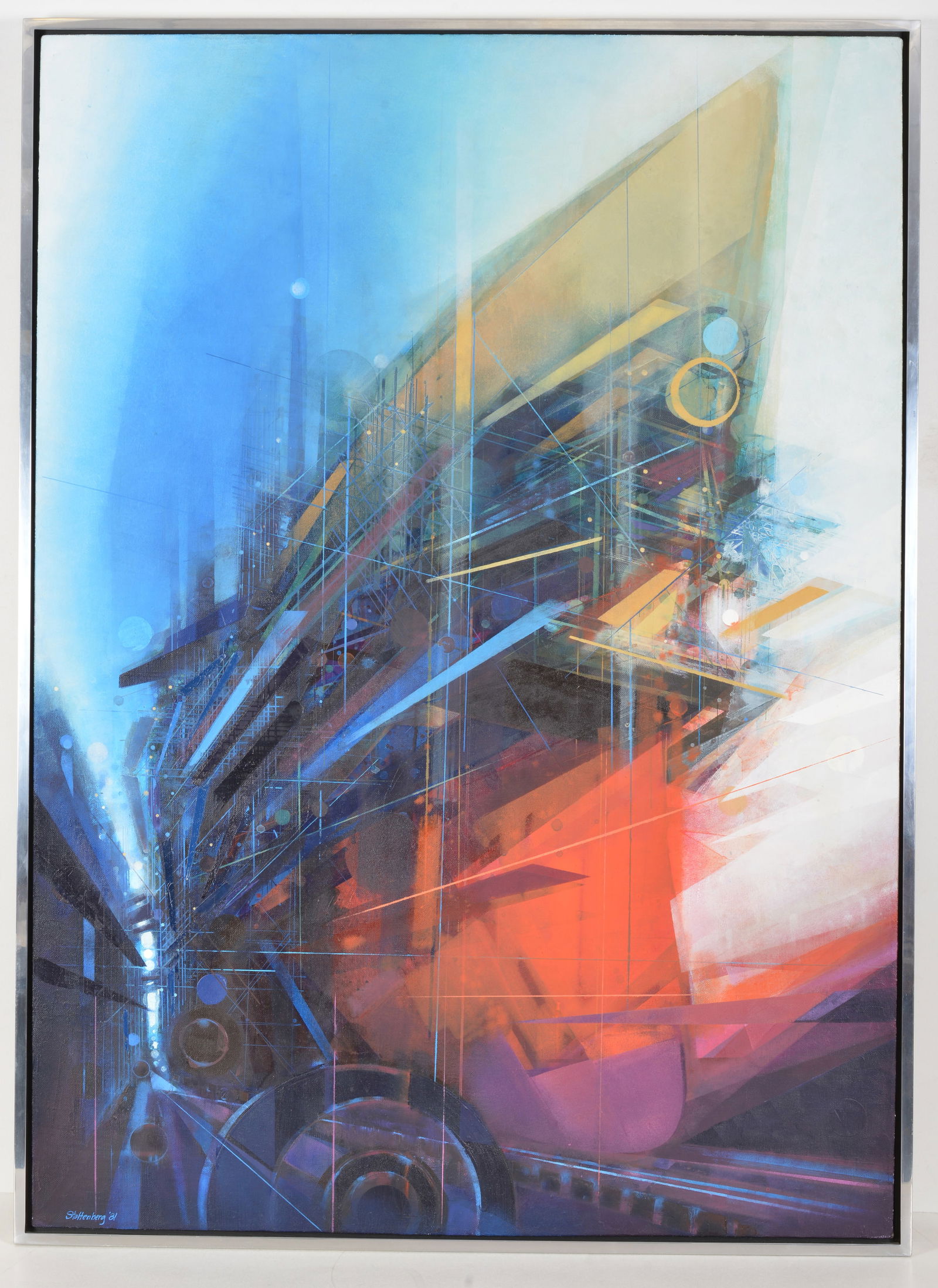 Donald Stoltenberg, Massachusetts 20th Century. "Ships in Dry Dock". Oil on canvas. Framed. 50x 36in (1 of 9)