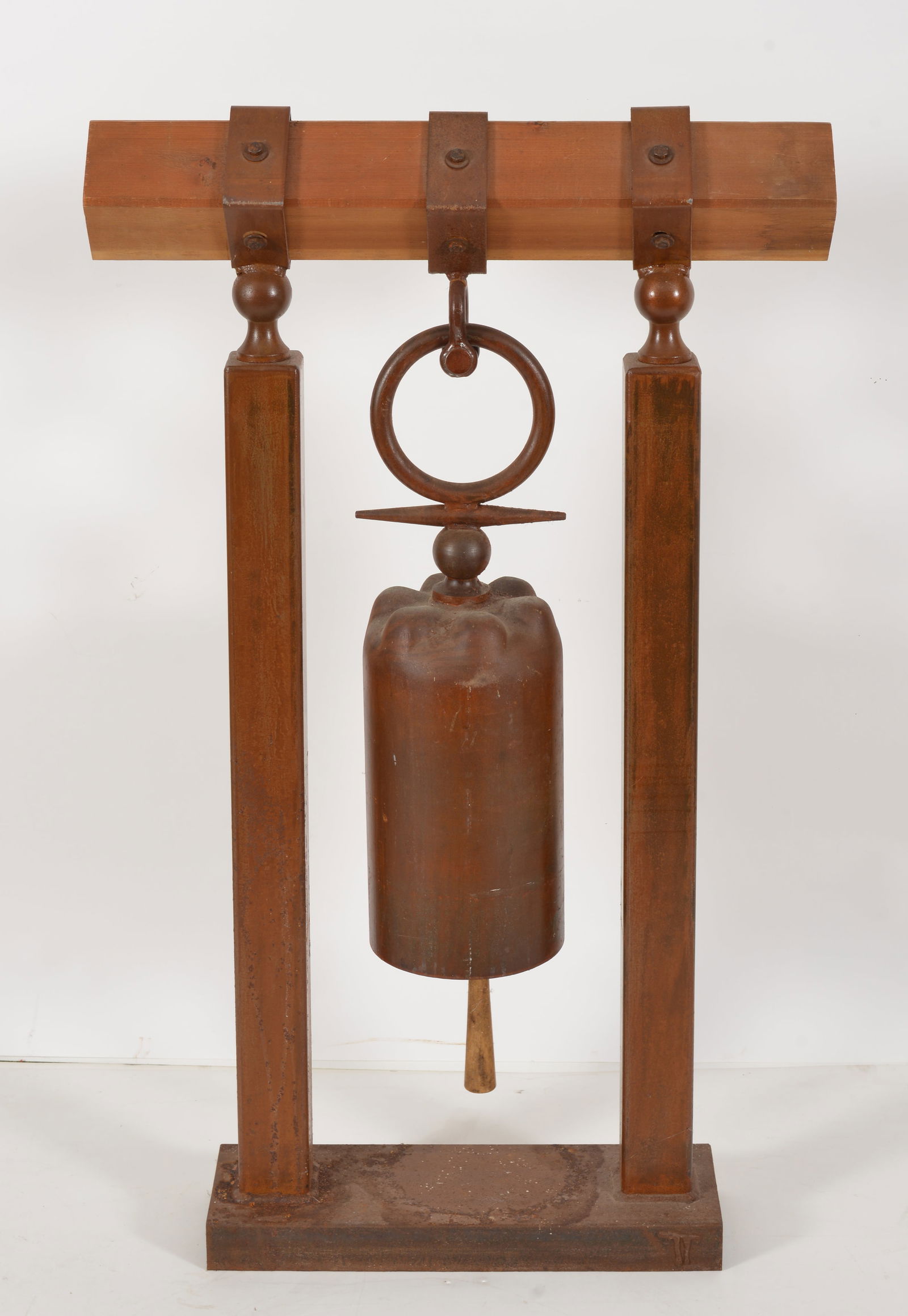 Large Asian style copper bell on frame. 20th century. 40in H. (1 of 4)