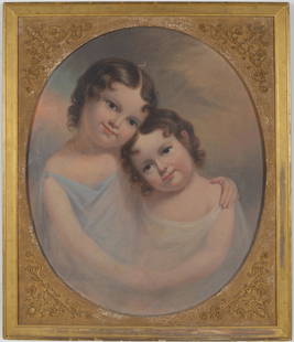 Thomas Sully, attributed to. Double portrait of Ellen and Anna Peabody of Boston(?). Label on: Thomas Sully, attributed to. Double portrait of Ellen and Anna Peabody of Boston(?). Label on reverse with information. Oil on canvas. Framed. Patches and overpaint where patched. Sight: 27.5 x 22in.