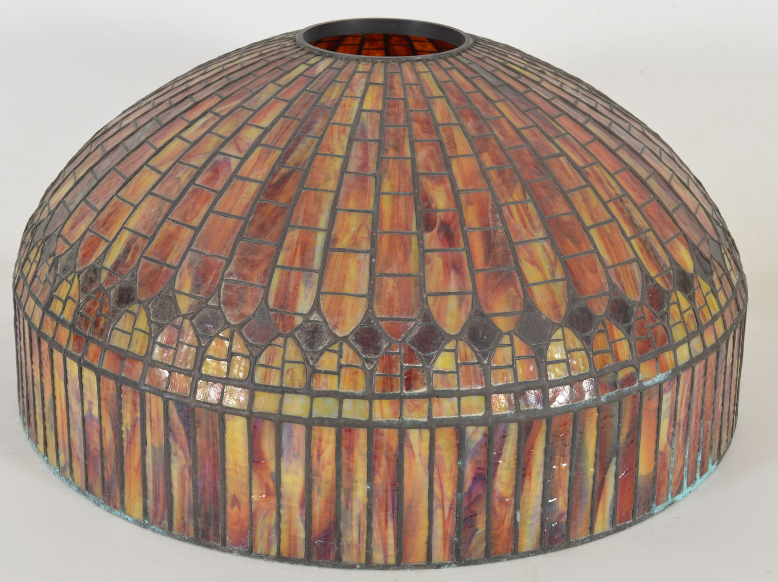 Large vintage Tiffany style leaded glass lamp shade. 26in D x 13in H. (1 of 10)