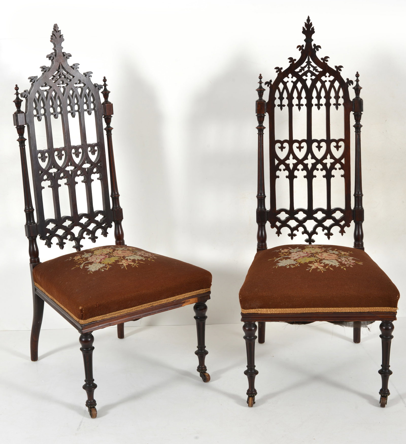 Pair of Rosewood American Gothic Victorian side chairs. New York. Formerly in a 19th century New (1 of 11)