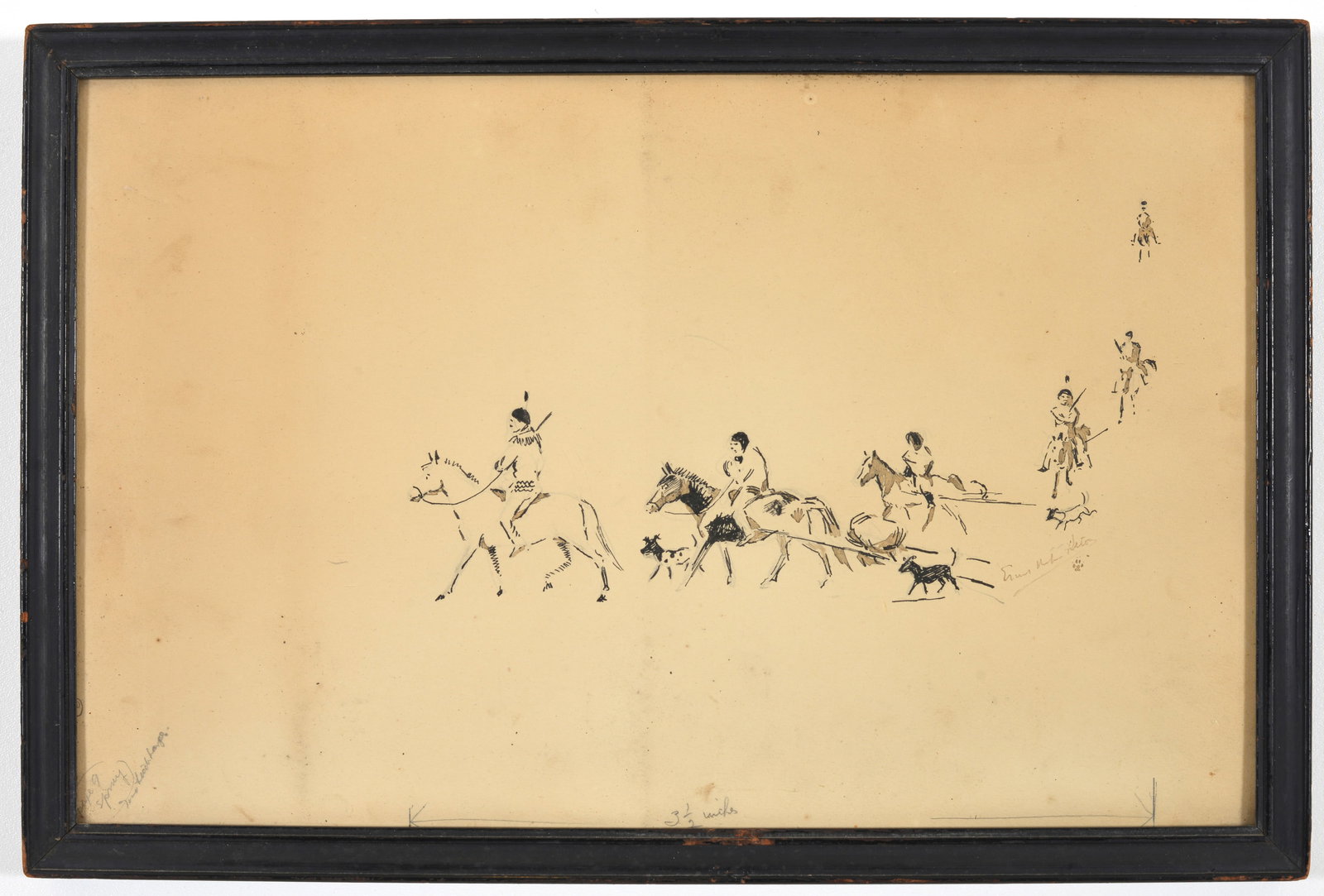 Ernest Thompson Seton. Original ink and wash drawing of American Indians on horseback traveling with (1 of 5)