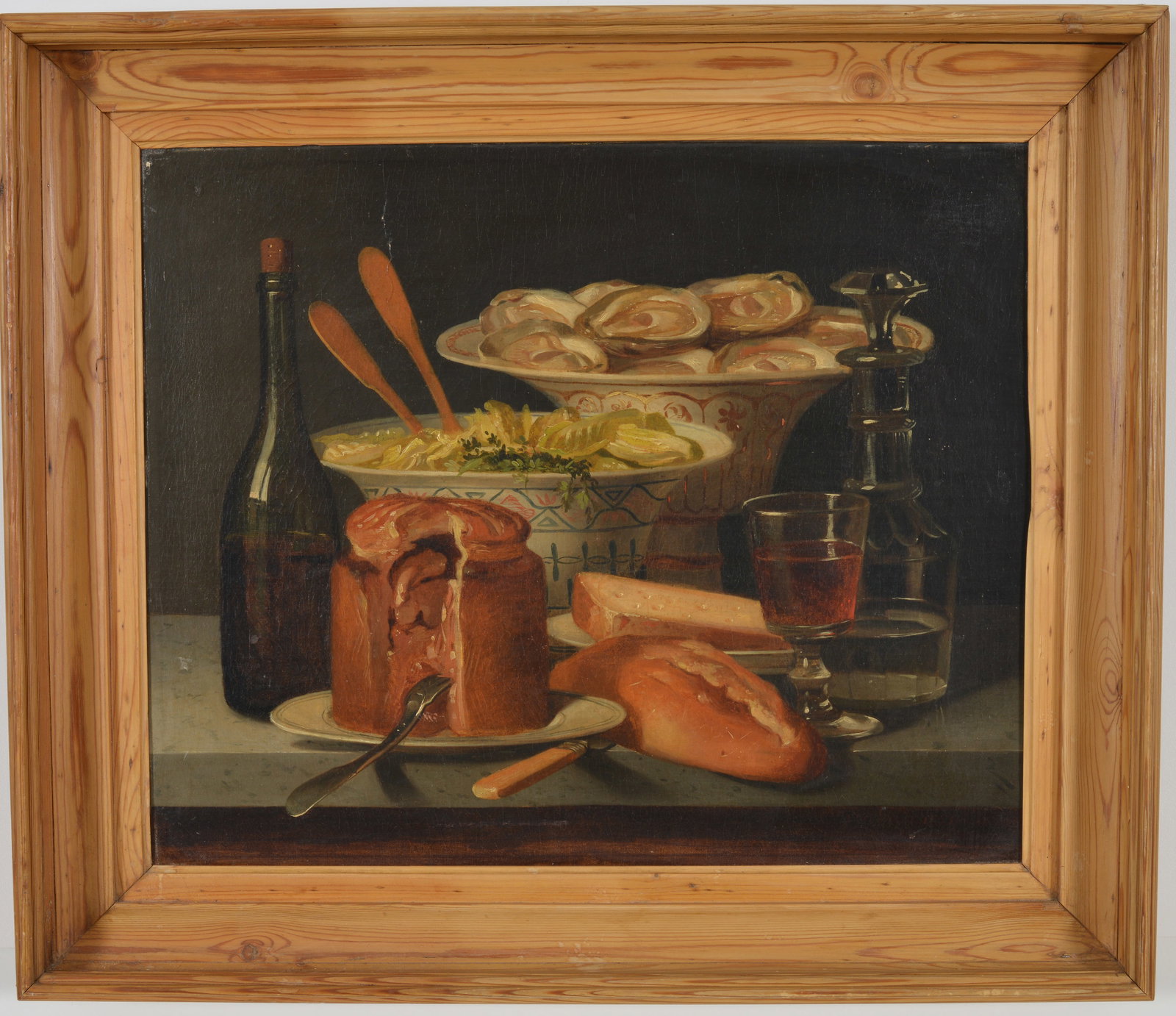 1844 French school still life painting with oysters in a compote. Signed and dated 1844 (J. Mich?). (1 of 9)