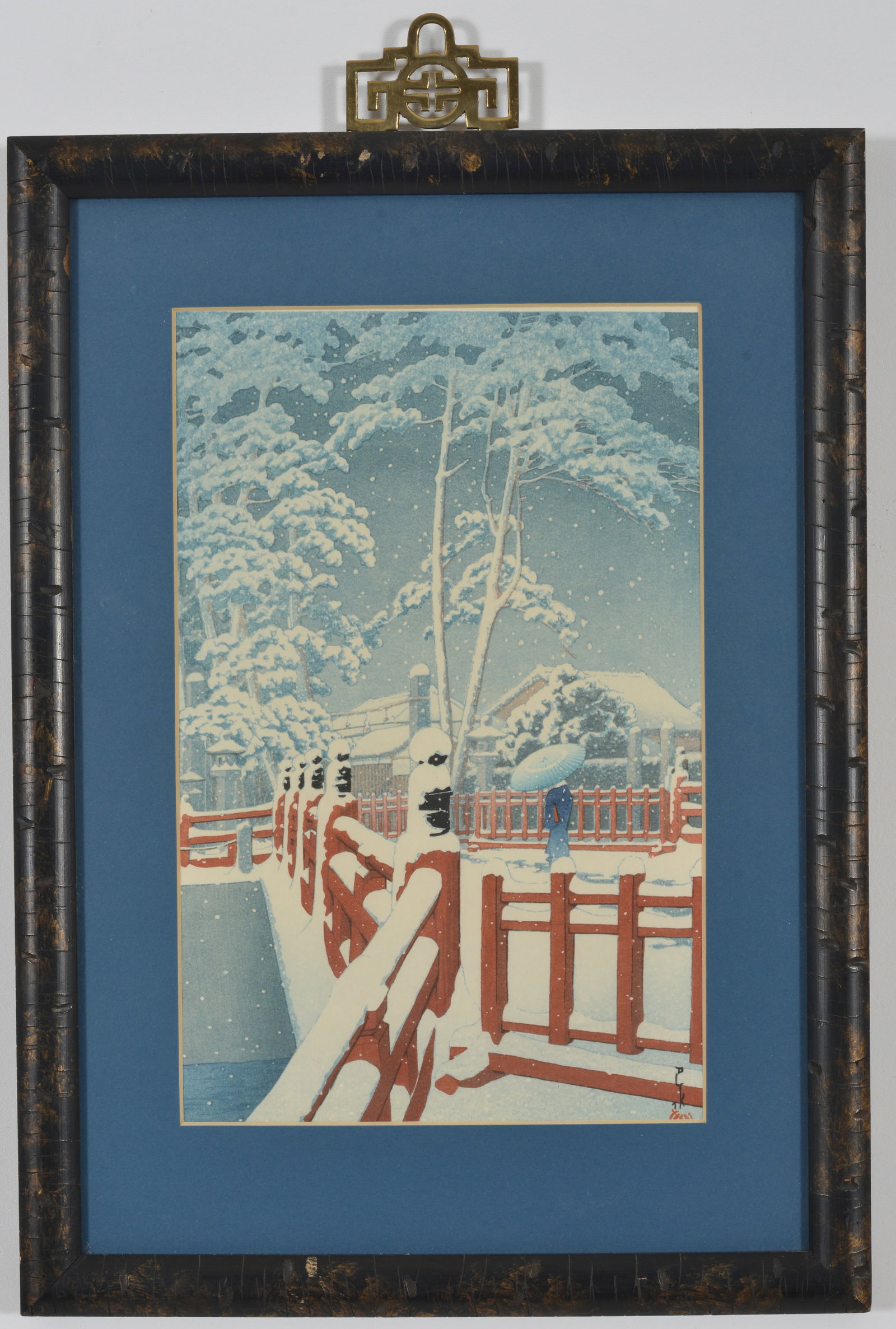 Kawase Hasui. Yakumo Bridge at Nagata Shrine. Woodblock print. Framed. (1 of 9)