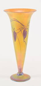 L.C. Tiffany gold favrille glass vase with pulled vine decoration. Stretch glass top. Signed on base (1 of 6)