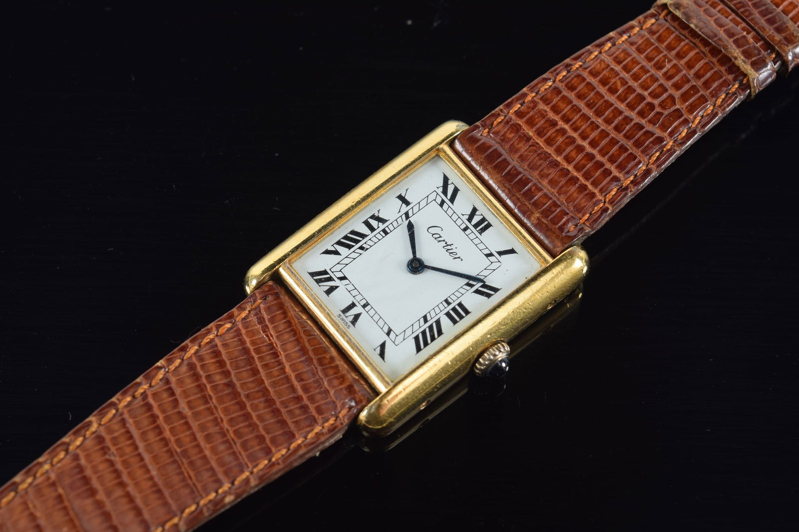 Cartier gold plated tank wristwatch. Serial # 08850. Appears to be working.: Cartier gold plated tank wristwatch. Serial # 08850. Appears to be working.