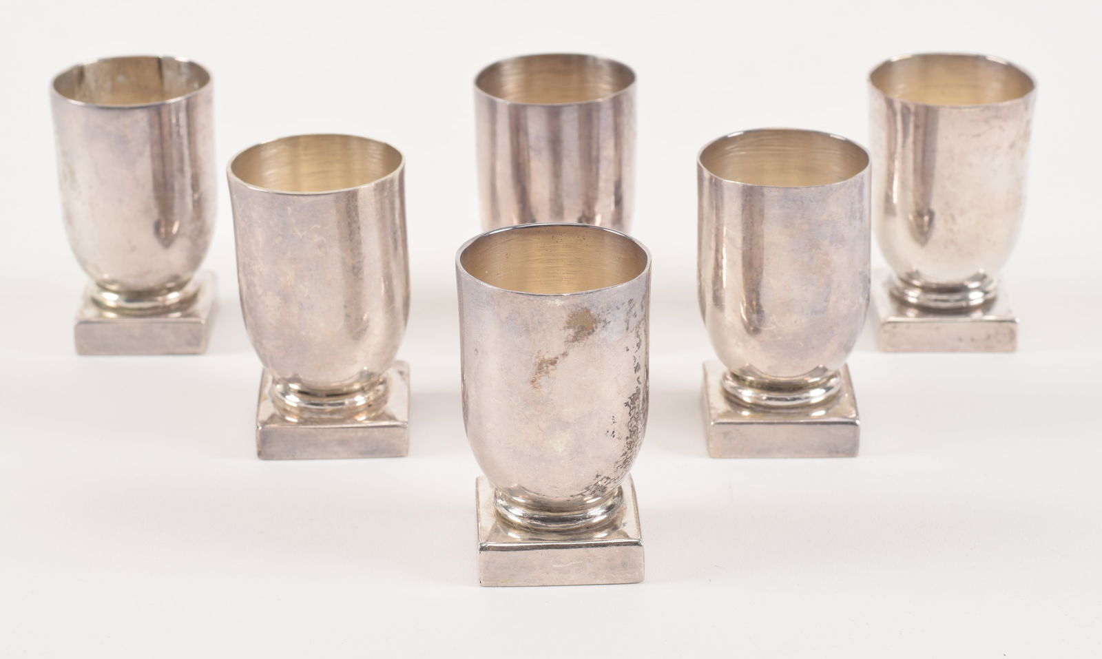William Spratling Mexican sterling silver cordials, set of 6. Heavy square bases. 2in high. 7 ozt. (1 of 5)