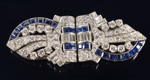 Fine vintage Tiffany & Co. Art Deco design diamond and sapphire platinum mounted convertible dress