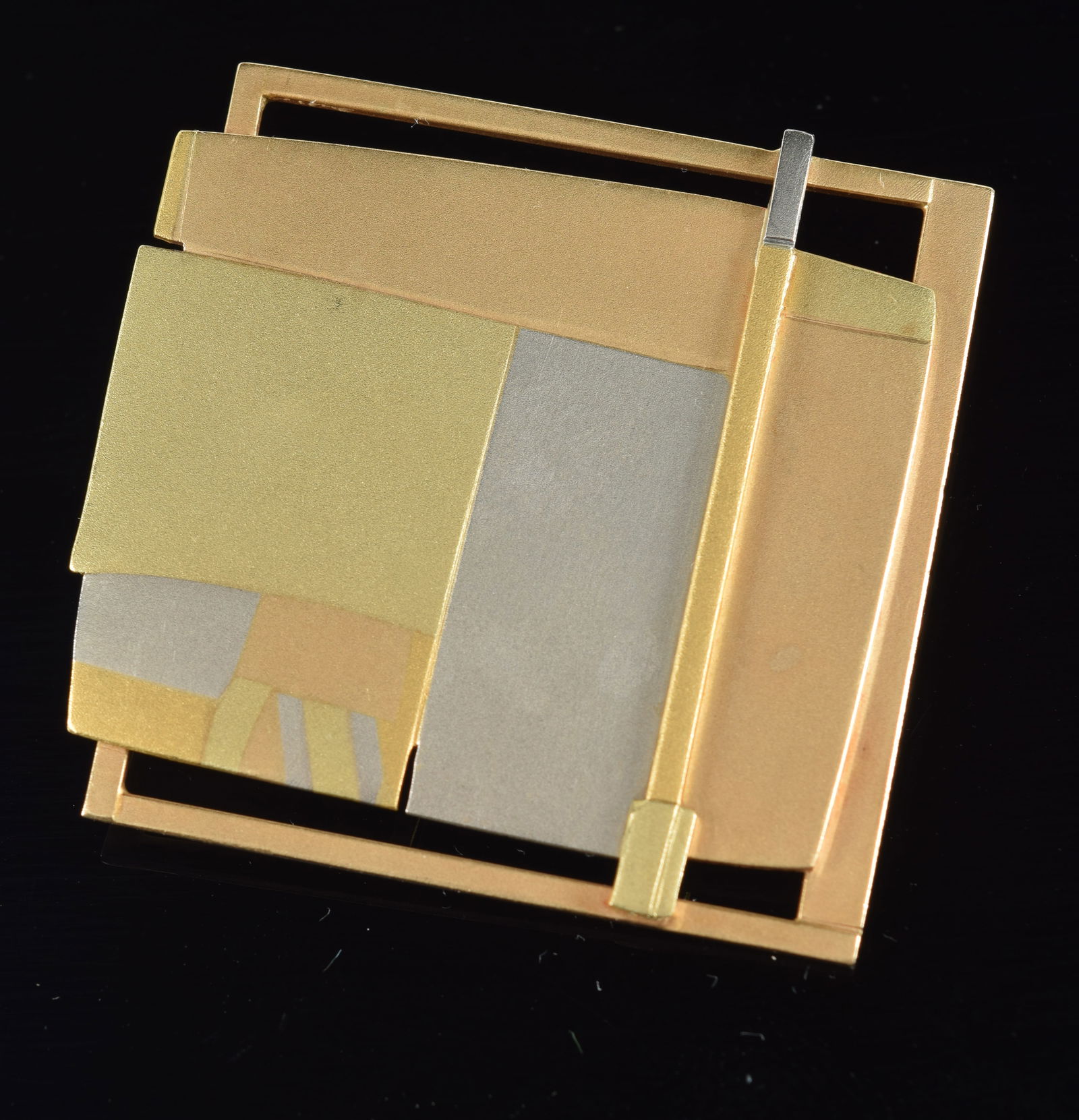 Rena 18K and 22K gold heavy square brutalist design pin. Tri color gold. Approx. 1.5in square. (1 of 4)