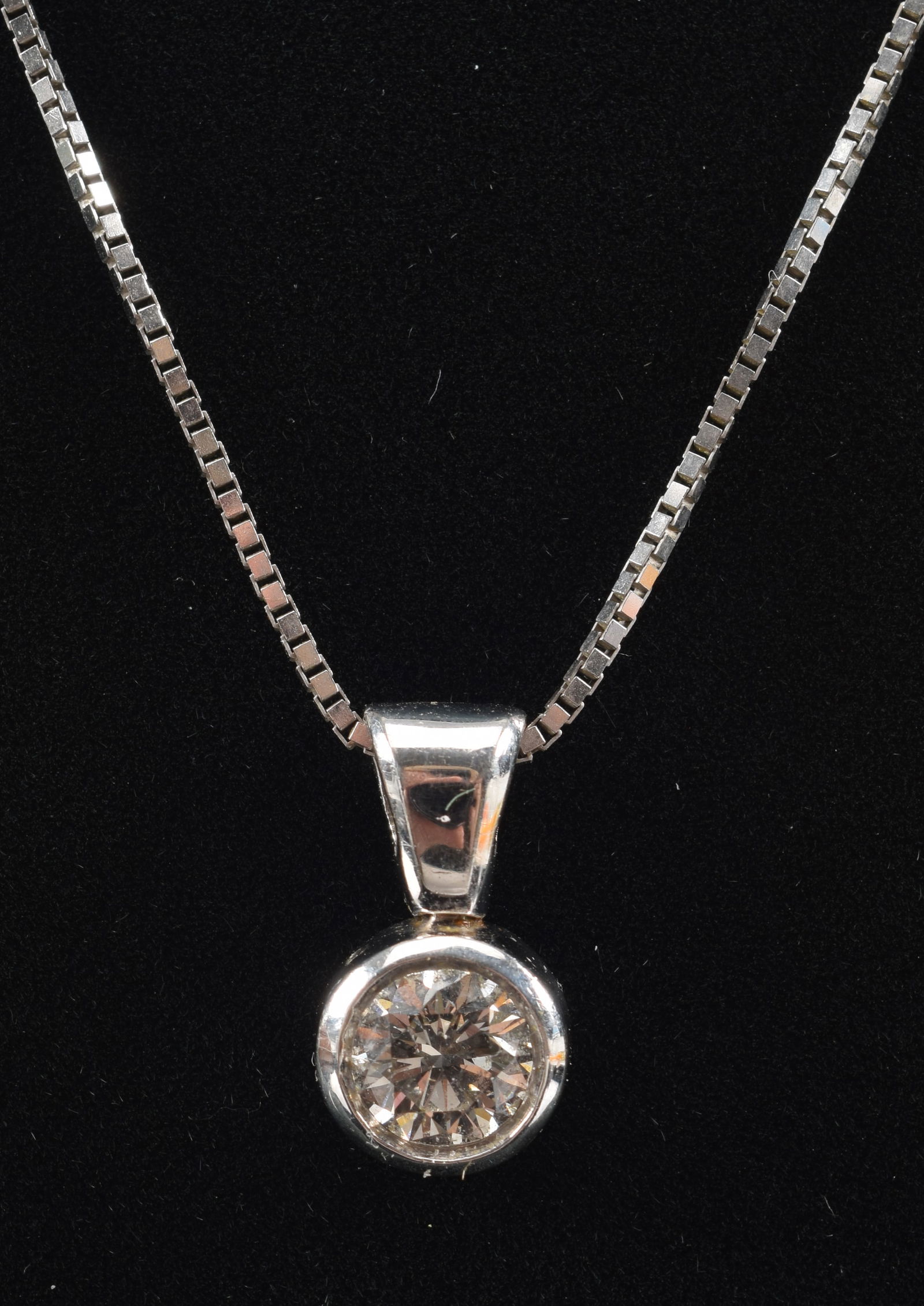 14K gold 1 CT diamond solitaire mounted pendant necklace. Diamond approx. 6.5mm diameter. Approx. (1 of 6)
