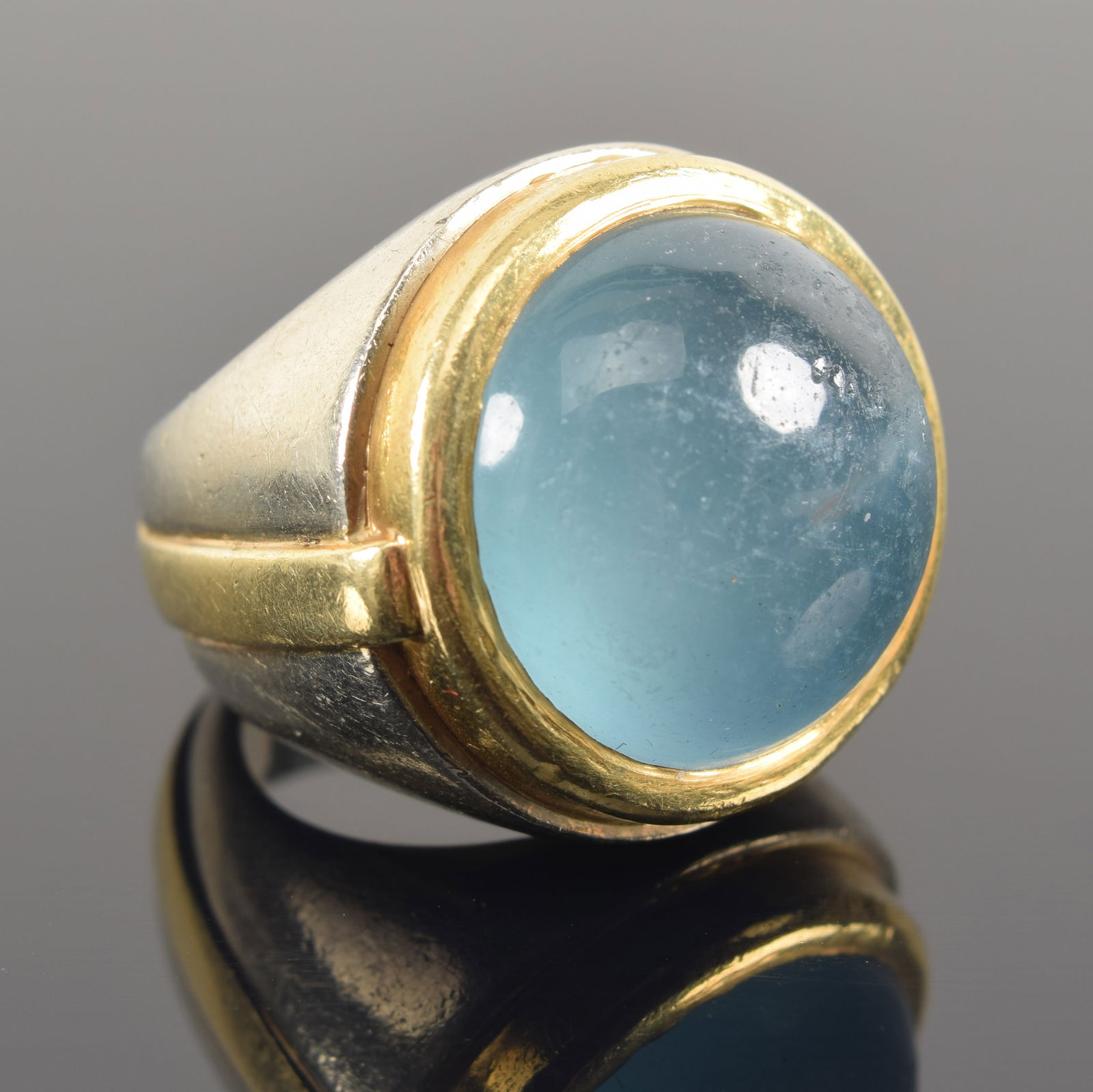 18K and 14K gold heavy designer ring set with large Chalcedony stone. Marked 14K, 18K and "BR" (1 of 7)