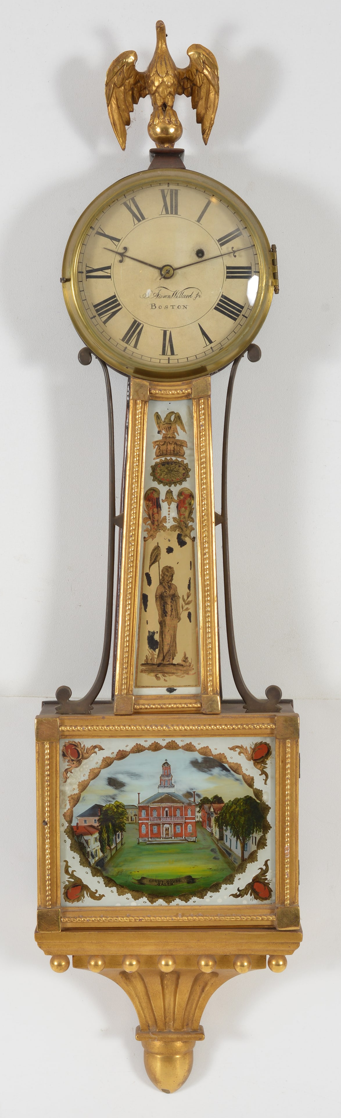 Aaron Willard Jr. presentation banjo with carved eagle final, gilt rope moldings and reed bracket, (1 of 9)