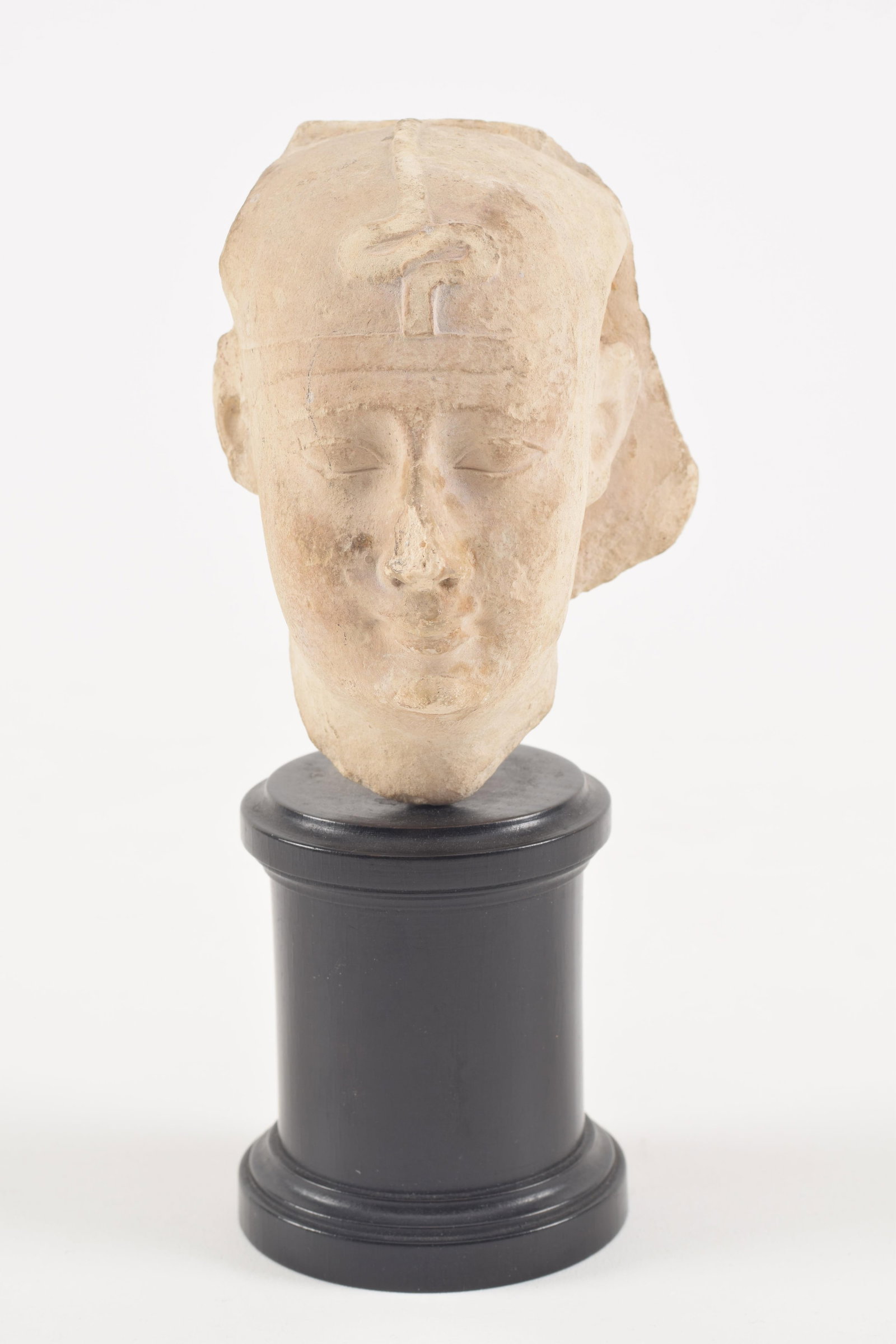 Limestone head of a pharaoh. XVIII-XIX Dynasties. Circa 12th century B.C. Carving measures 3.5in hig (1 of 8)